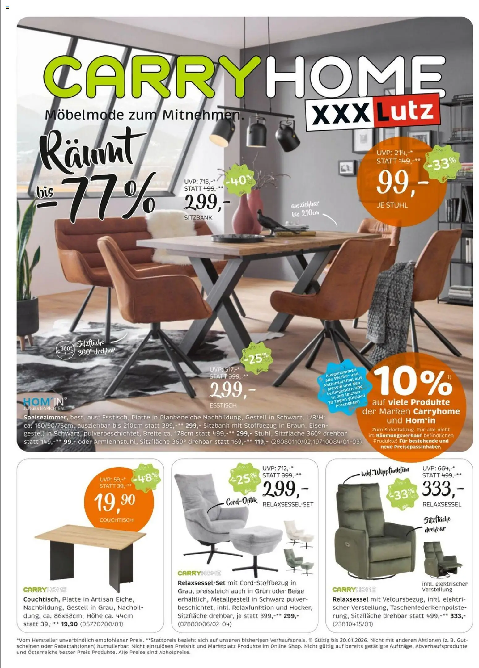 Vorschau der Angebote: XXXLutz Carry Home gültig ab 05.01.2025 - Couchtisch, Stuhl