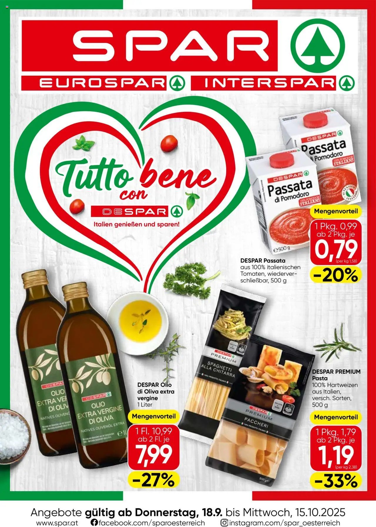  SPAR Flugblatt 18.09.2025 - Prospekt "Tirol Italien" - Seite 1