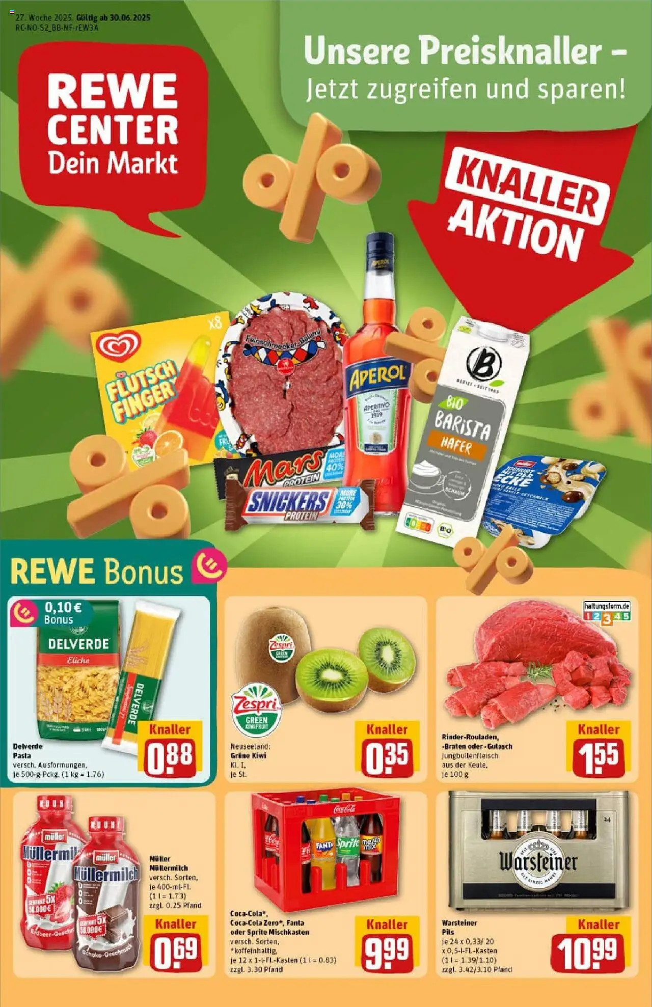 REWE Prospekt ab 29.06.2025 nächste Woche - Prospekt Geesthacht - Pasta, Gulasch, Kiwi, Mars, Snickers, Fanta, Müllermilch, Pils