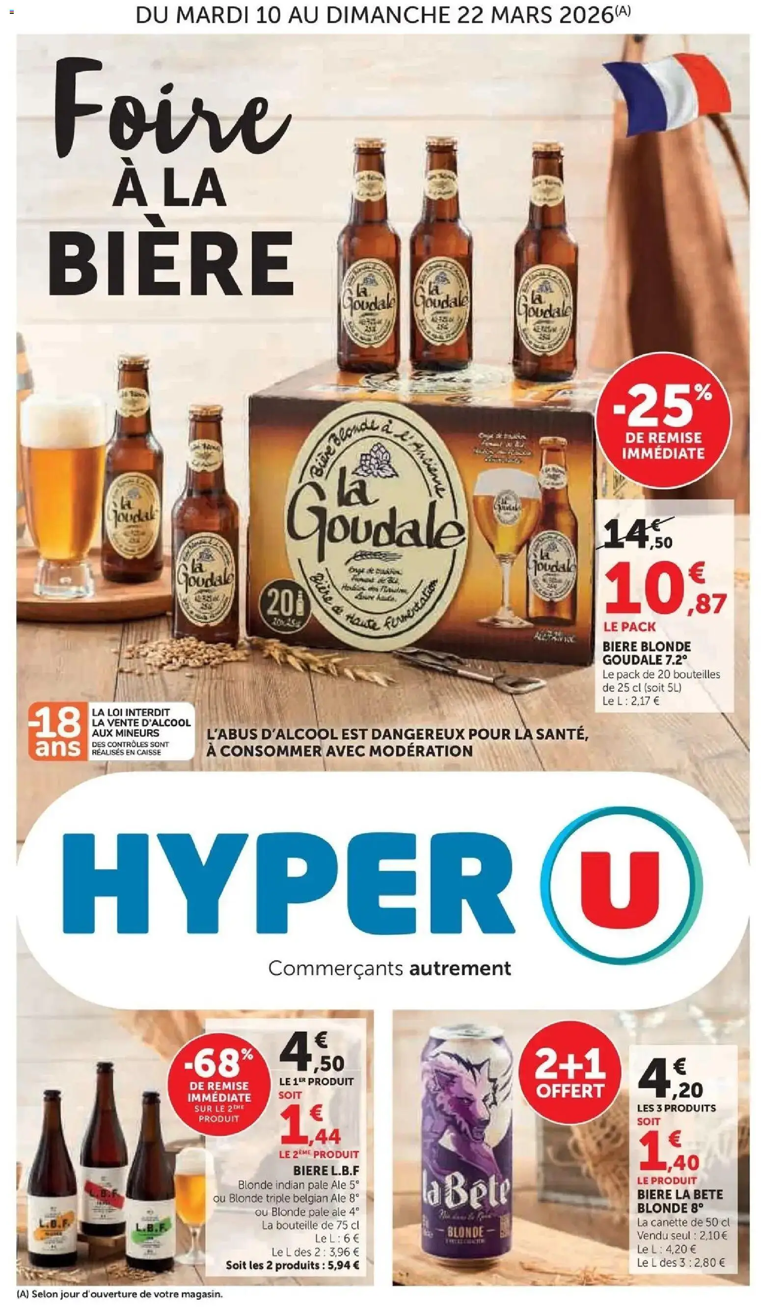 Prévisualisation de Jour de Marché du magasin Hyper U formulaire valide 09/03/2026 - Bière, Bouteille, Goudale, Bière blonde