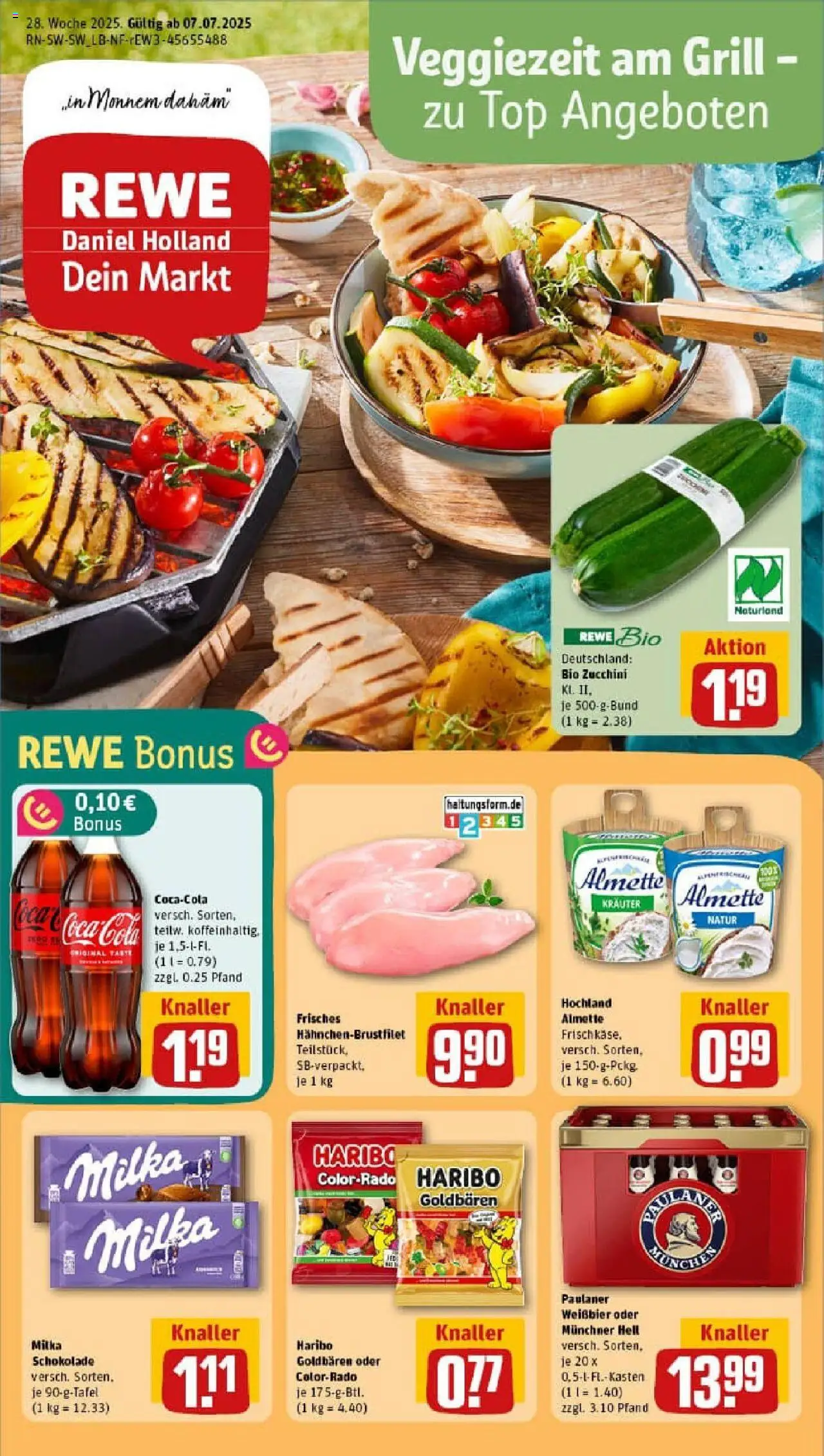 REWE Prospekt ab 06.07.2025 nächste Woche - Prospekt Mannheim / Waldhof - Schokolade, Haribo, Zucchini, Grill, Top, Milka schokolade, Milka, Paulaner
