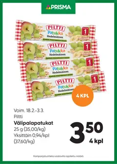 Kaupan Prisma Tarjoukset Piltti Välipalapatukat esikatselu, voimassa 18/02/2026