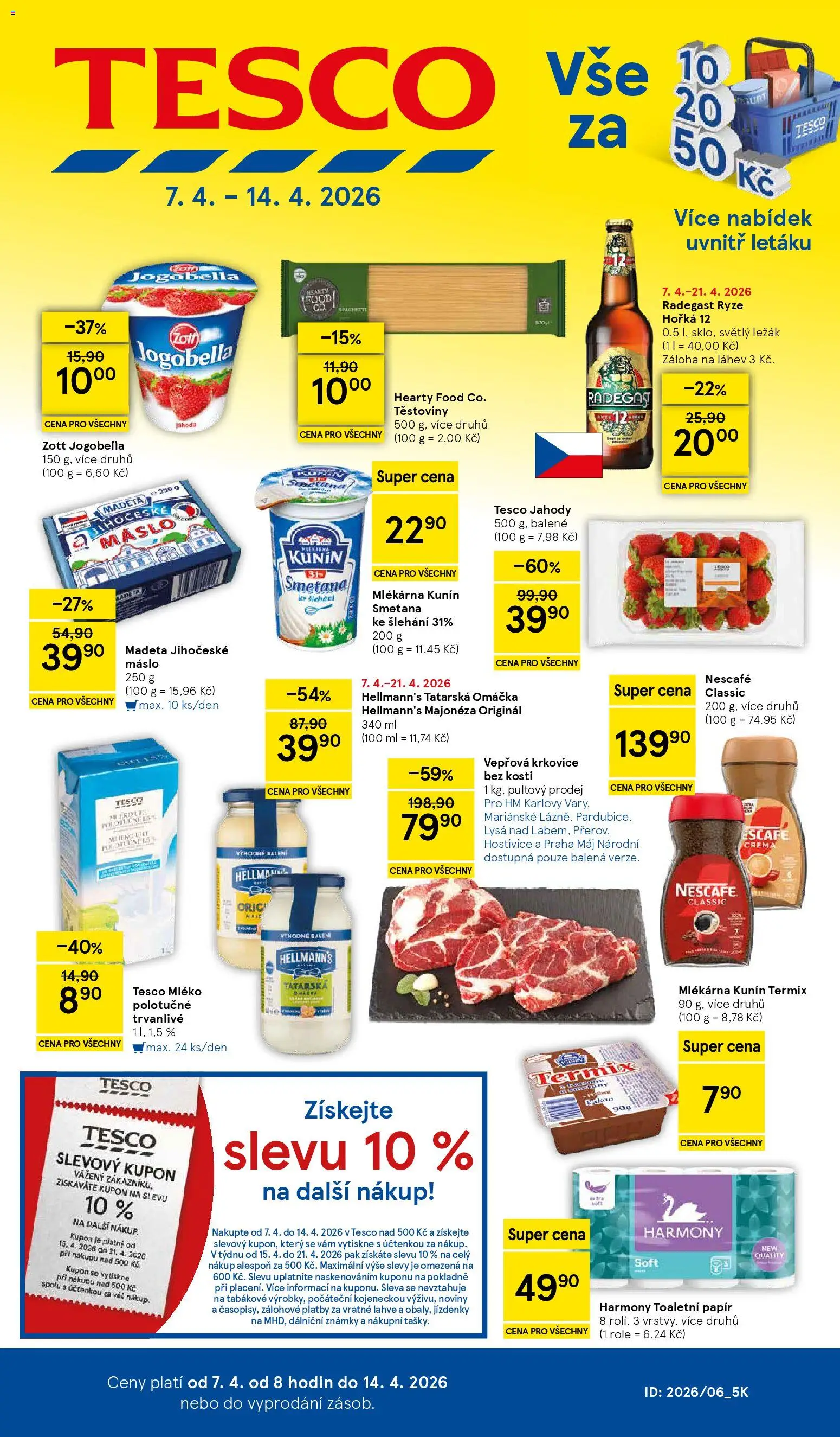 Náhled nabídky: Tesco Tesco leták - Hypermarket platný od 07.04.2026 - Máslo, Rýže, Jahody, Termix, Vepřová krkovice, Jihočeské máslo, Vepřová krkovice bez kosti, Krkovice bez kosti