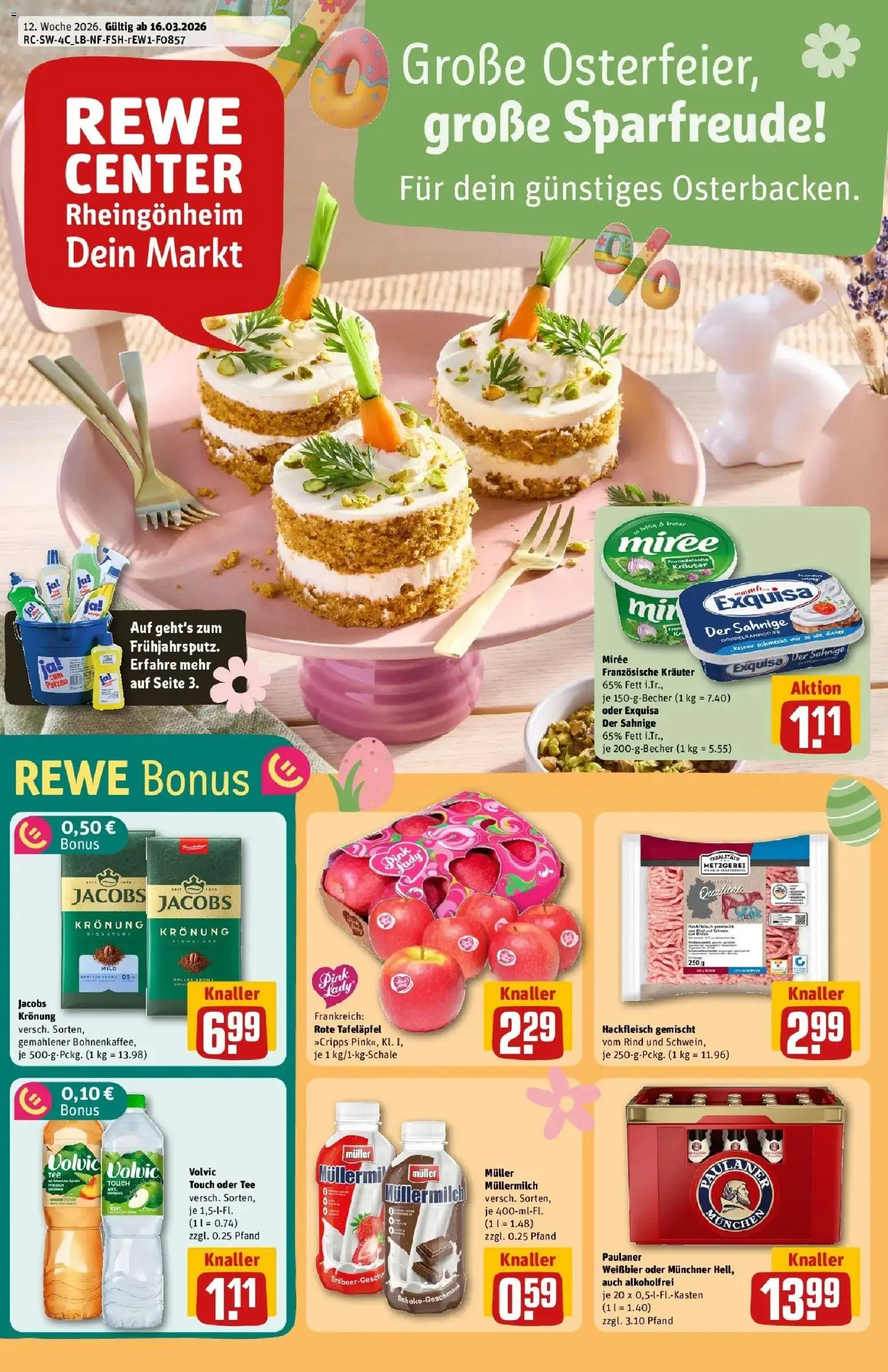 Vorschau von dem Prospekt des Geschäftes Rewe, gültig ab dem 15.03.2026 - Tee, Hackfleisch, Paulaner, Müllermilch, Volvic, Exquisa, Volvic touch, Muller mullermilch