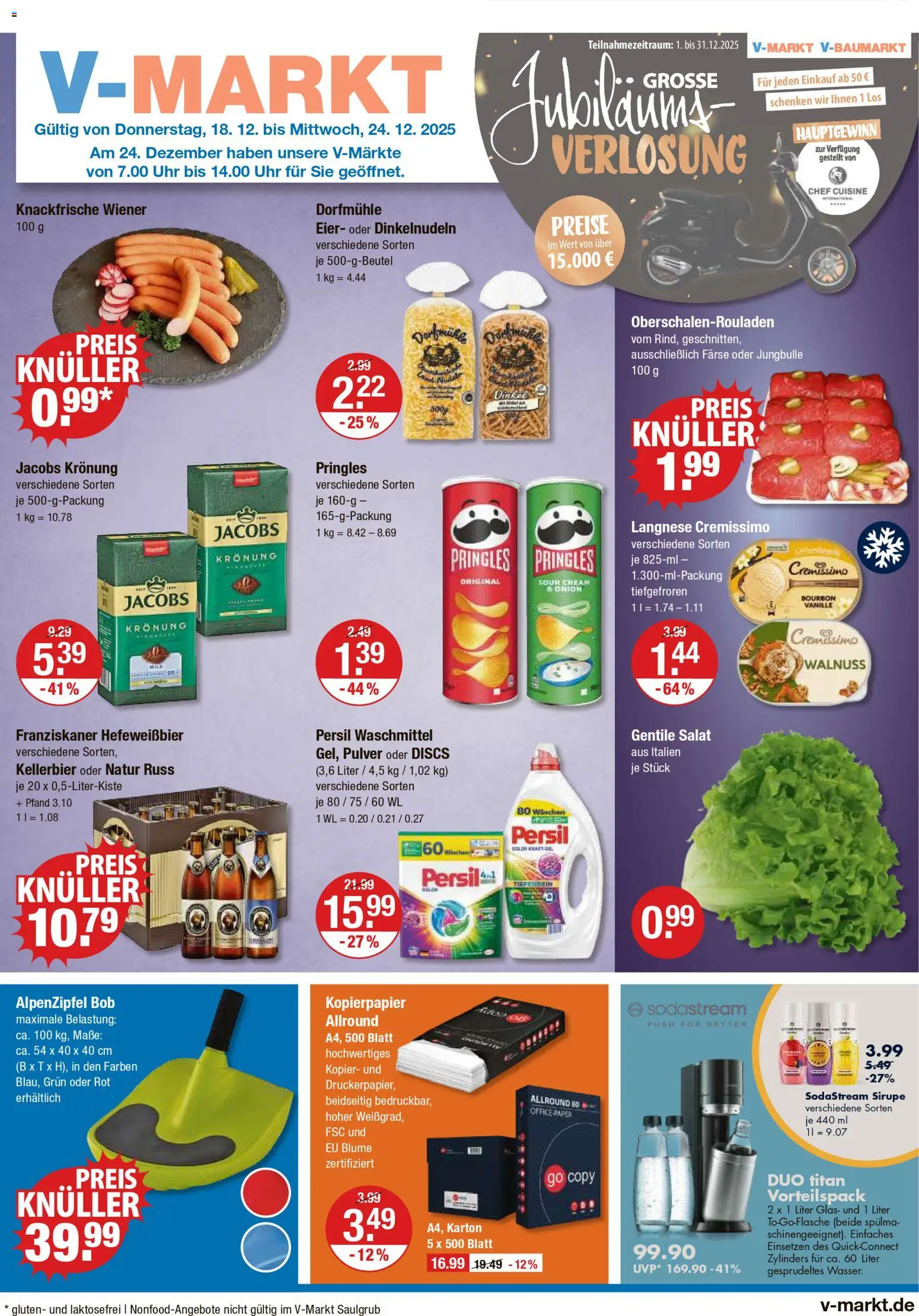 Vorschau von dem Prospekt des Geschäftes V-Markt, gültig ab dem 18.12.2025 - Sodastream, Salat, Waschmittel, Vanille, Bourbon, Franziskaner, Cremissimo, Langnese cremissimo
