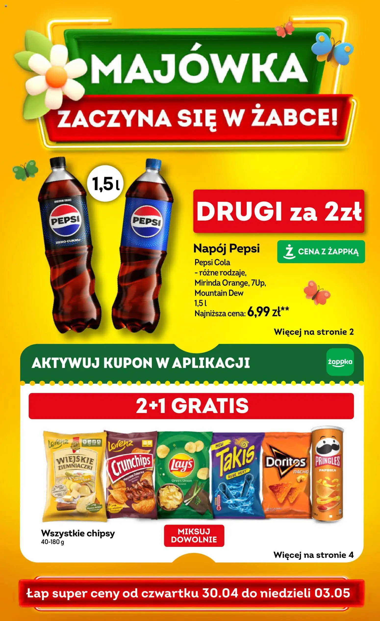 Pogląd gazetki "Żabka gazetka - Weekendowe promocje" ze sklepu Żabka ważnej od 30.04.2026 - Chipsy, Pepsi, Pringles, Doritos, Pepsi cola, Ziemniaczki