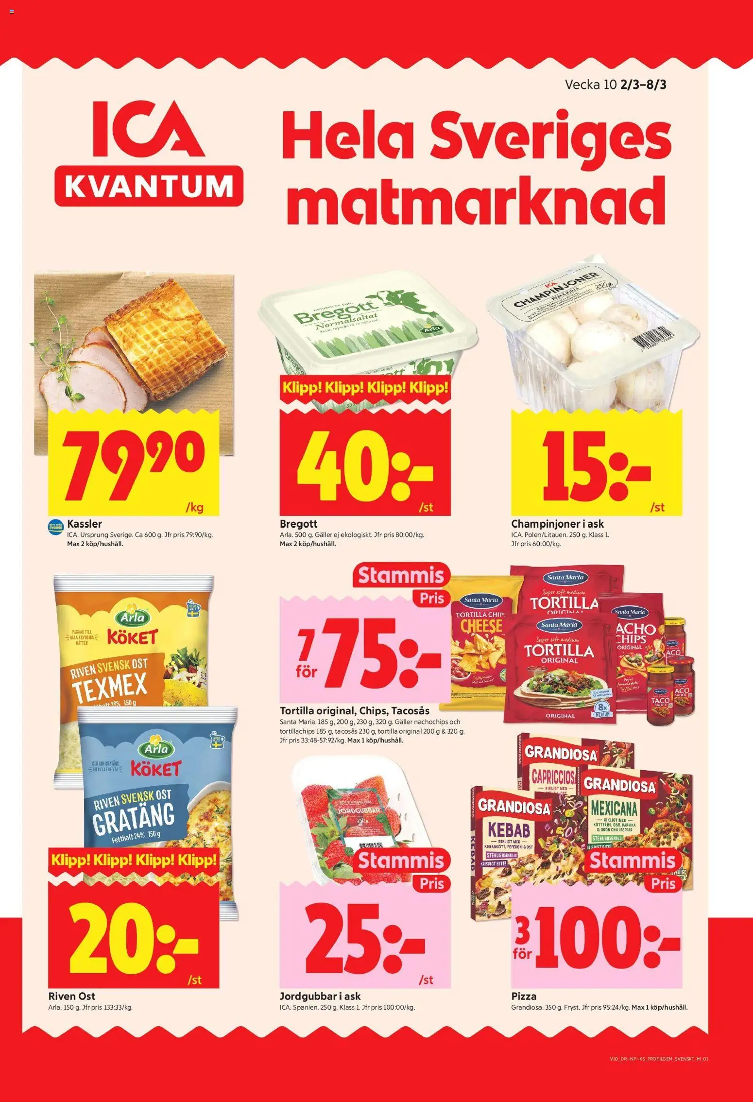 Förhandsgranska reklamblad Solna från butik ICA Kvantum gäller från 02/03/2026 - Ost, Kassler, Jordgubbar, Bregott, Galler, Paprika, Champinjoner, Tortillachips