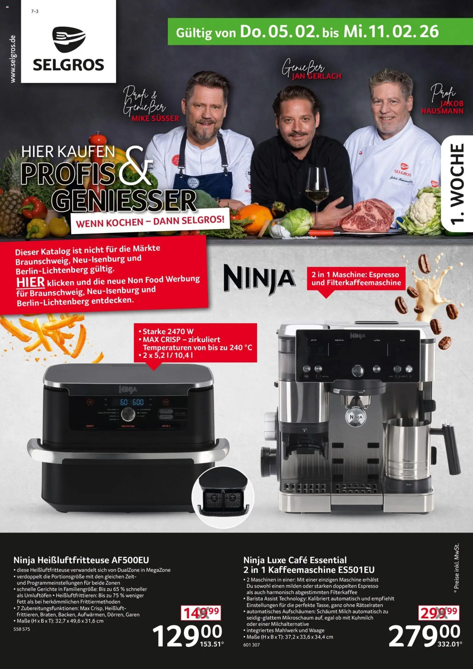 Vorschau von dem Prospekt des Geschäftes Selgros, gültig ab dem 05.02.2026 - Heißluftfritteuse, Kaffeemaschine, Gerichte, Milch, Filterkaffeemaschine