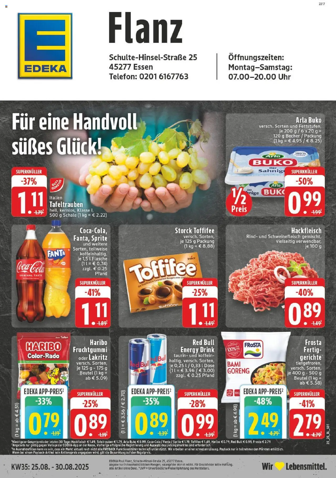 EDEKA Prospekt ab 24.08.2025 - Prospekt Essen Online - Uhr, Coca cola, Toffifee, Frosta, Energy, Sprite, Schweinefleisch, Arla buko