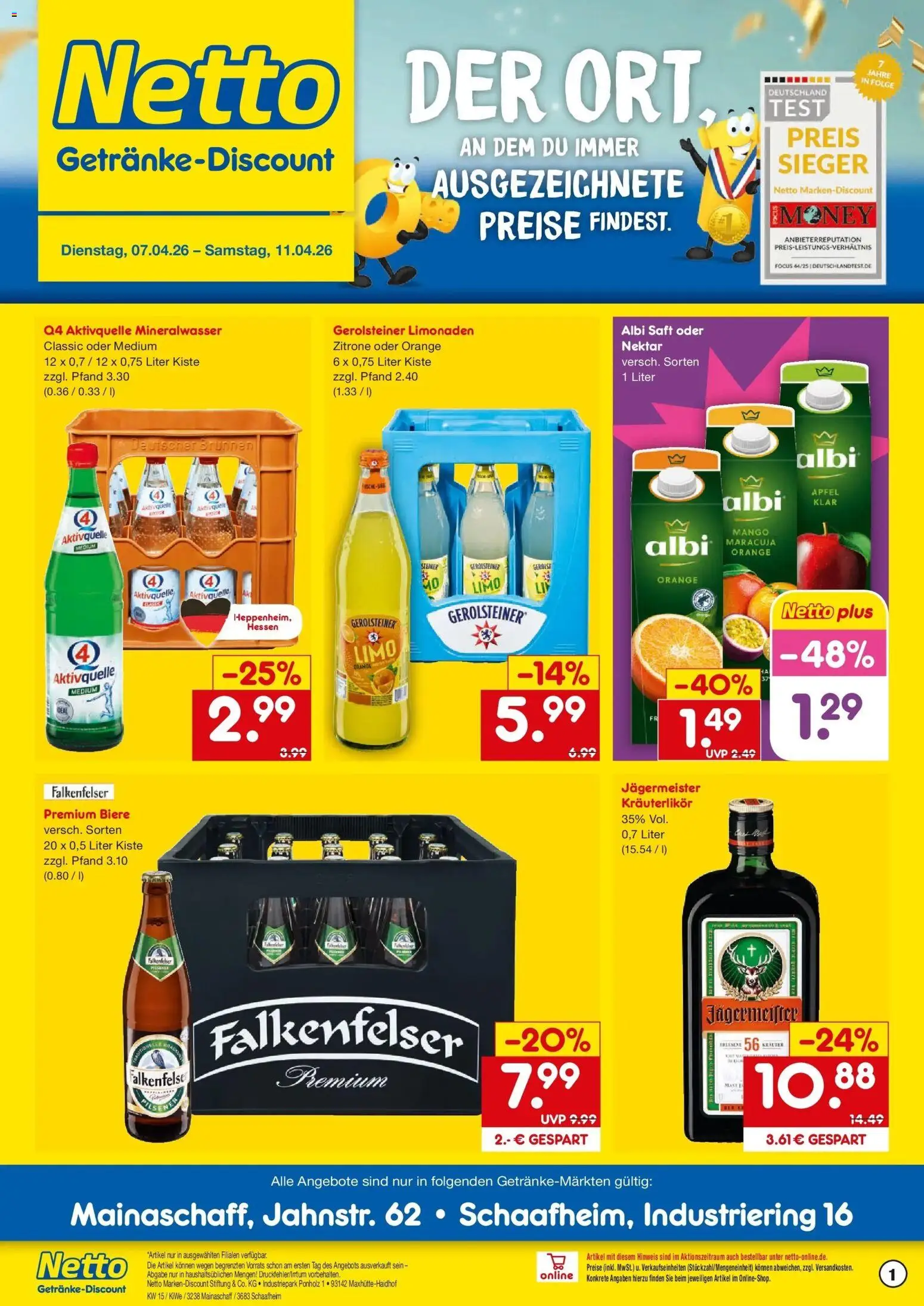 Vorschau von dem Prospekt des Geschäftes Netto Marken-Discount, gültig ab dem 07.04.2026 - Mango, Äpfel, Jägermeister, Mineralwasser, Gerolsteiner, Zitrone, Saft