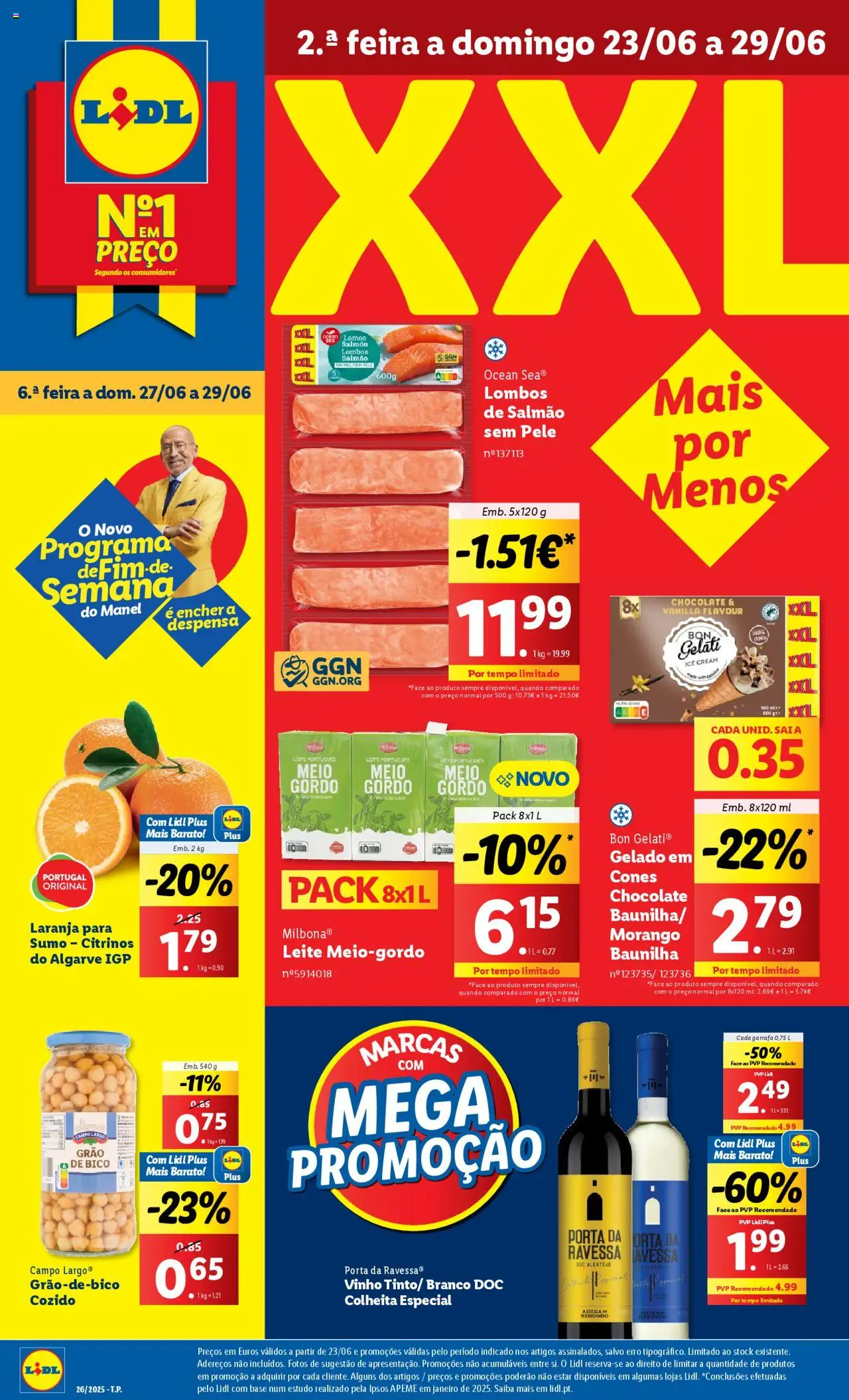 Lidl Folheto de 23/06/2025 - catálogo esta semana - página 1 - Porta, Base, Gelado, Chocolate, Leite meio-gordo, Sumo, Vinho, Saia