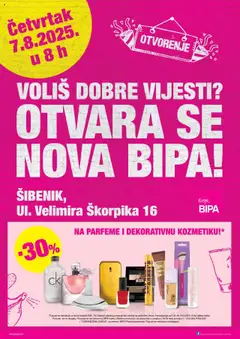 Pregled letka BIPA otvorenje Šibenik trgovine Bipa vrijedi od 07.08.2025