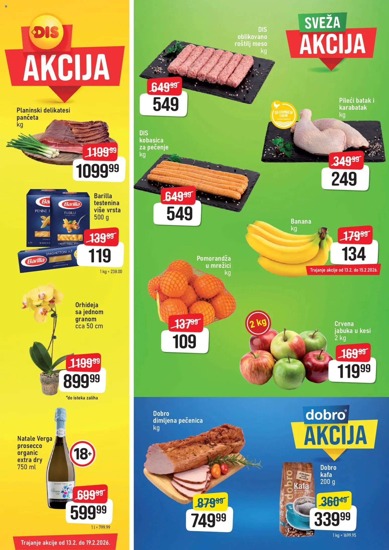 Pregled DIS kataloga - važi od 13.02.2026 - Roštilj, Kafa, Banana, Panceta, Meso, Pomorandza, Pečenica, Roštilj meso