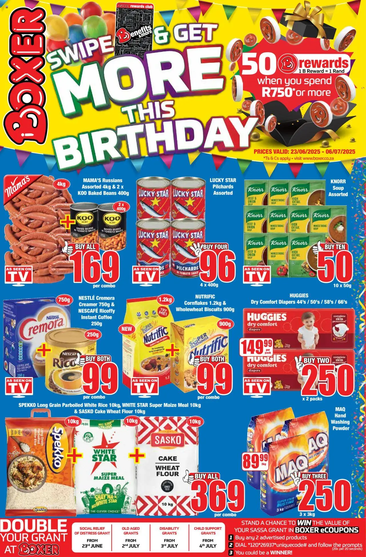 Boxer Western Cape - Weekly Specials from 23/06 - 06/07/2025 > Promotions - Pilchards, Beans, Biscuits, Coffee, Rice, Beef, Tomato sauce, Soup