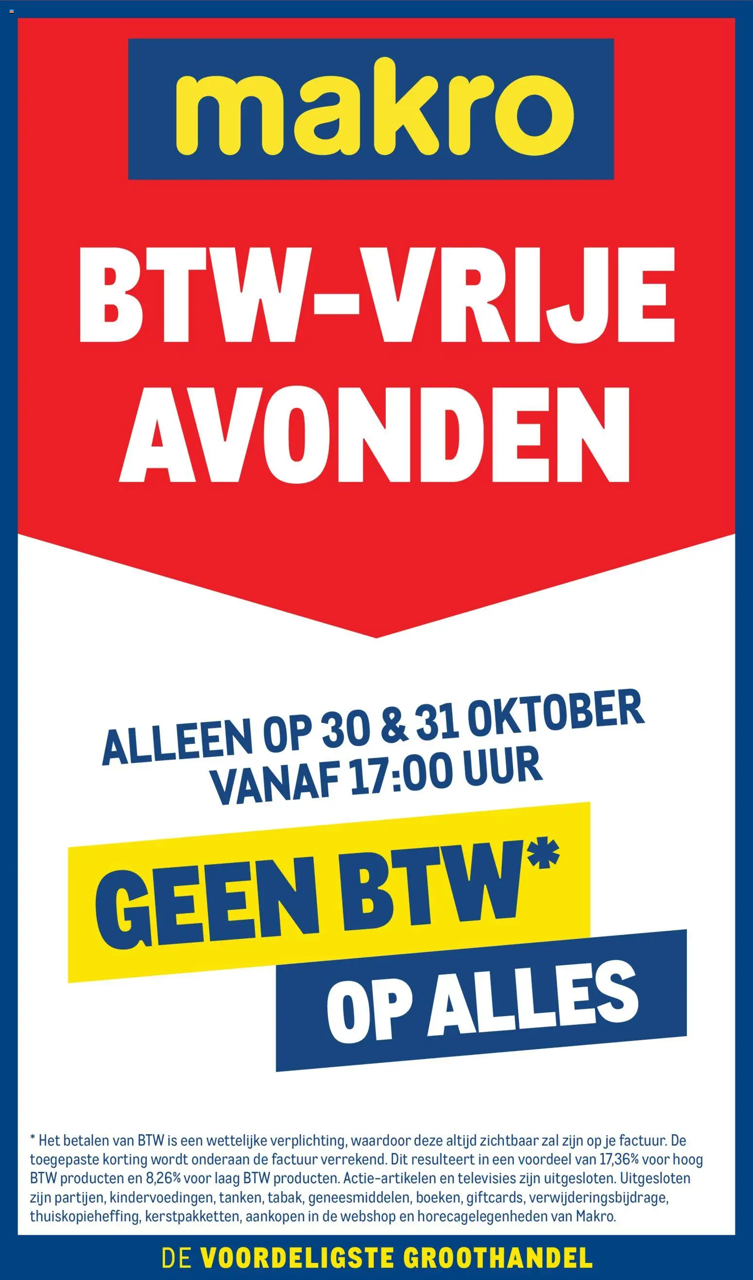 Voorbeeld van BTW-vrije avond van winkel Makro geldig vanaf 30-10-2025