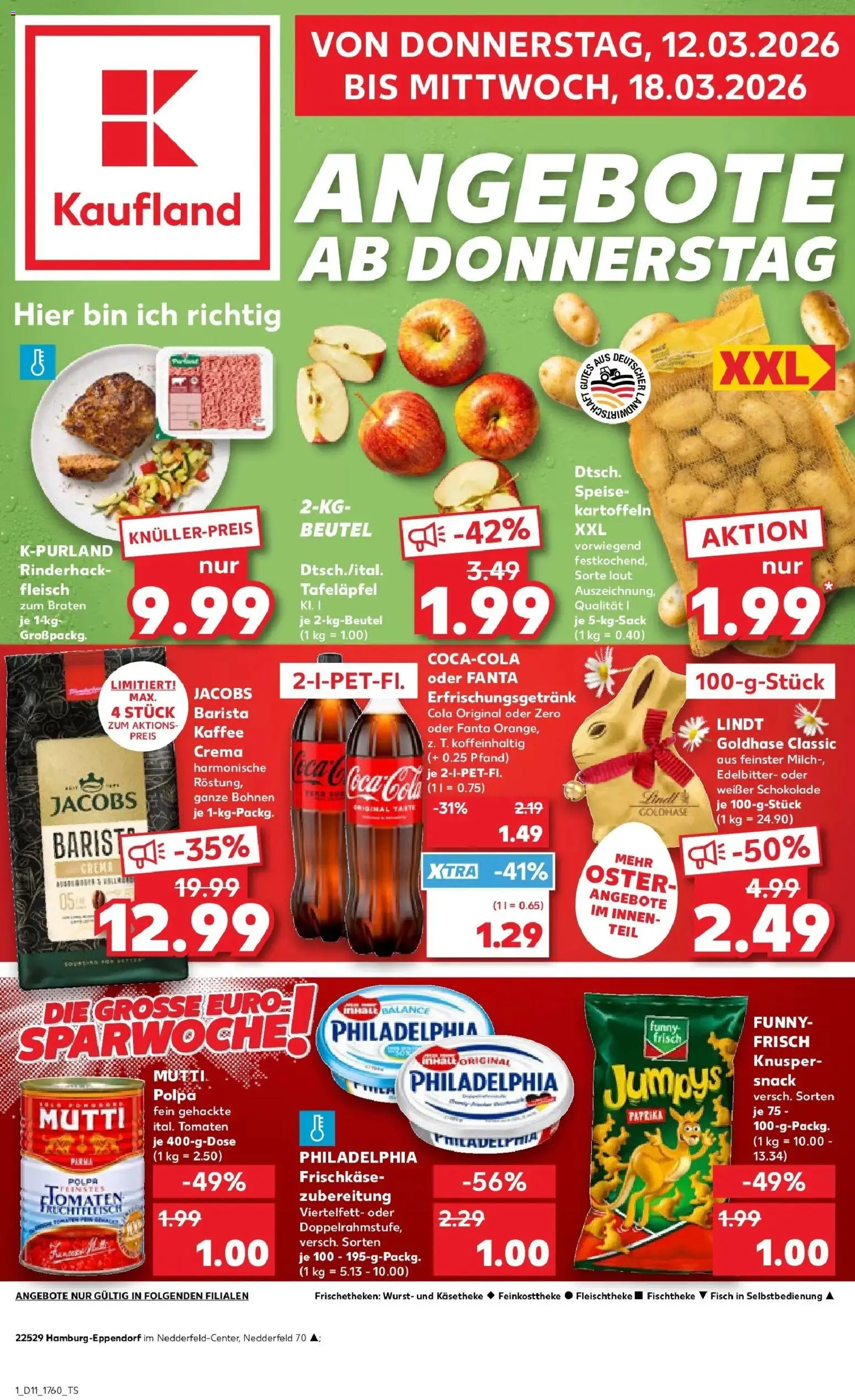 Vorschau von dem Prospekt des Geschäftes Kaufland, gültig ab dem 12.03.2026 - Schokolade, Fisch, Lindt, Fleisch, Paprika, Funny frisch, Tomaten, Frischkase