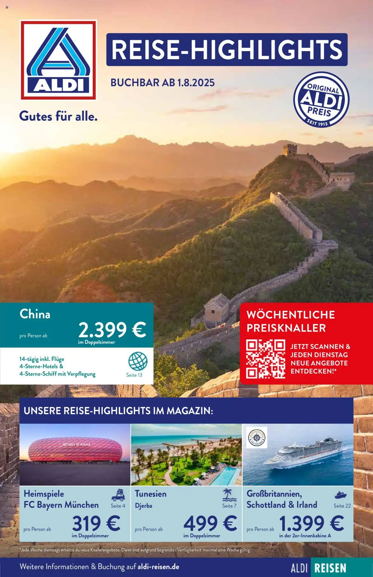 Aldi Reisen Reise-Highlights (vom 01.08.2025 - 31.08.2025)
