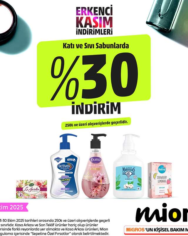Katı ve Sıvı Sabunlarda %30 İndirim