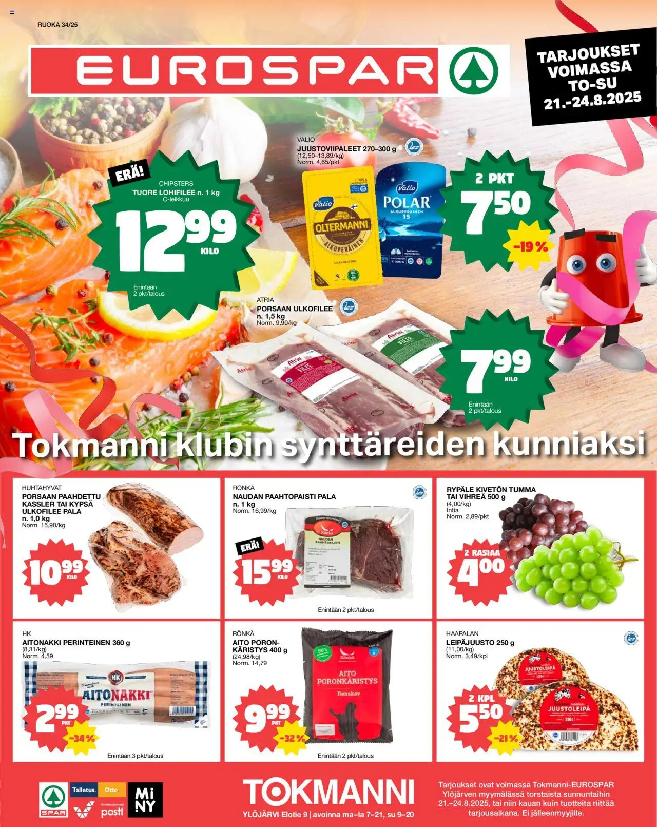 Tokmanni-kaupan EUROSPAR Ylöjärvi Ruokasanomat voimassa 21/08/2025 - Sivulla 1
