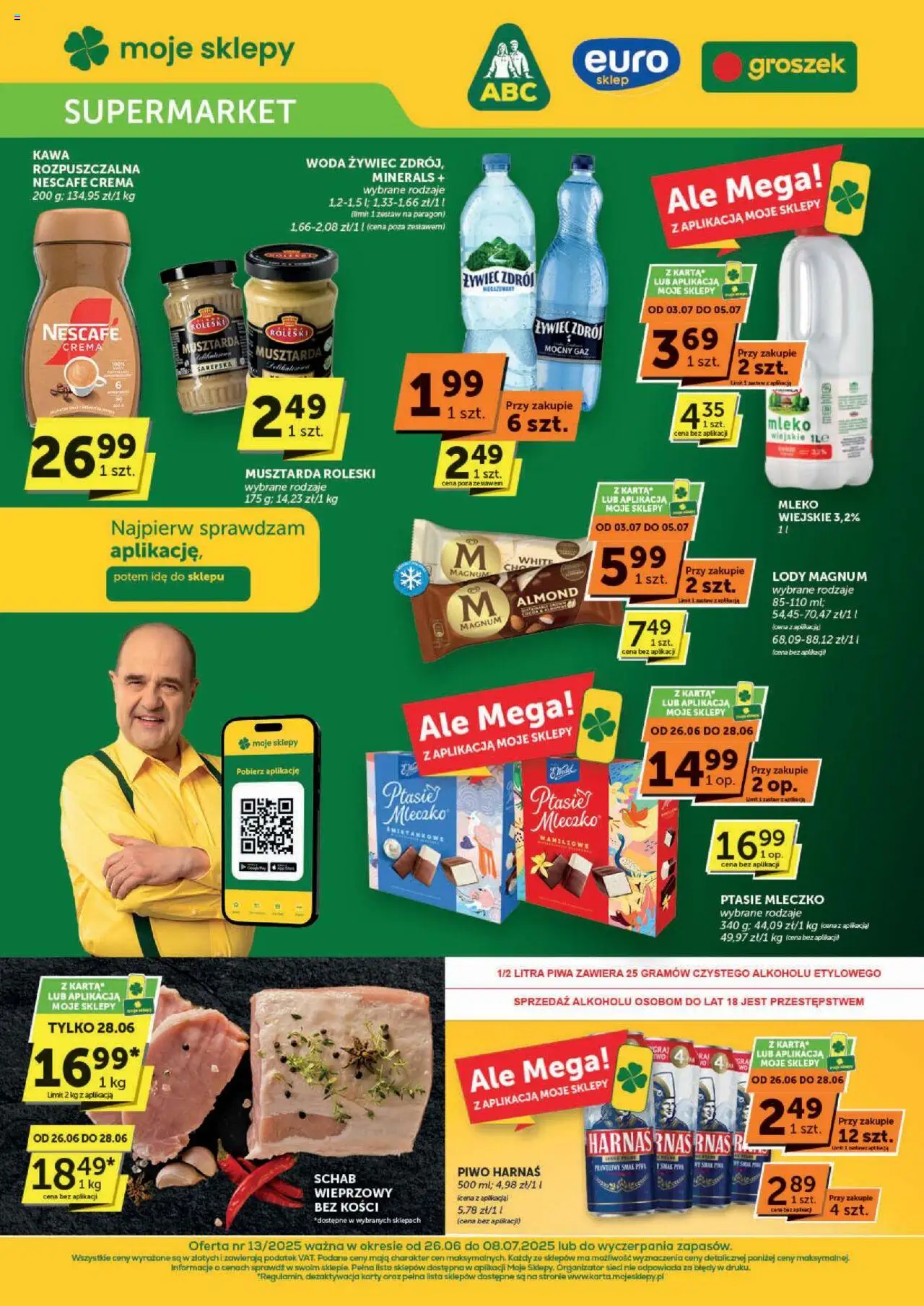 ABC Gazetka od 26.06.2025 - Nowa Gazetka - Numer strony 1 - Mleko, Piwo, Woda, Musztarda, Schab wieprzowy, Nescafe, Schab, Mleko cena