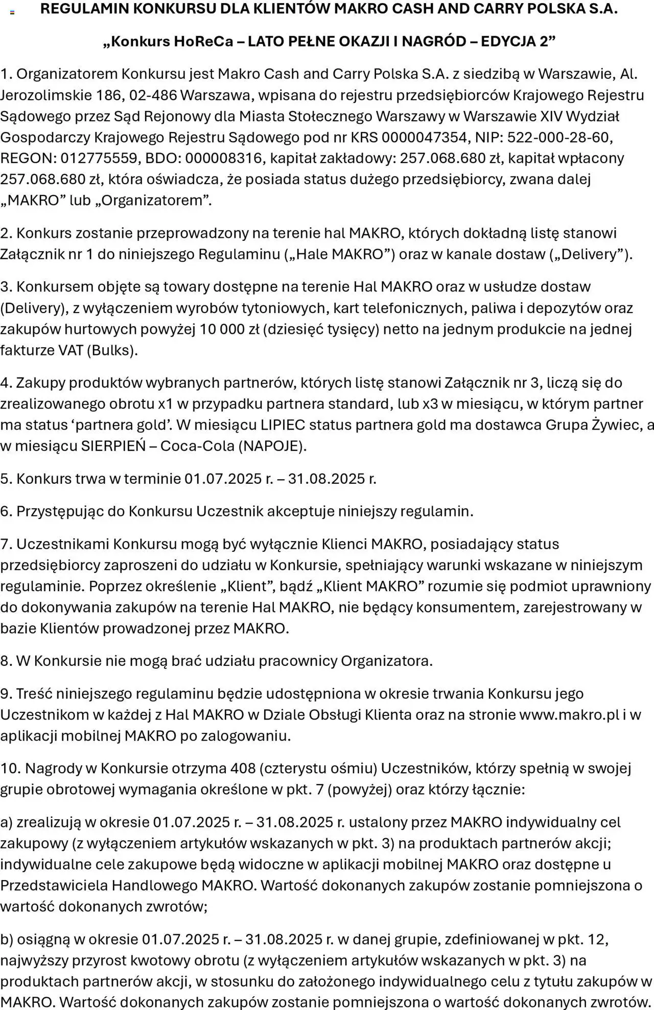 Makro Regulamin konkursu Lato Pełne Okazji i Nagród od 01.07.2025 - Nowa Gazetka - Numer strony 1