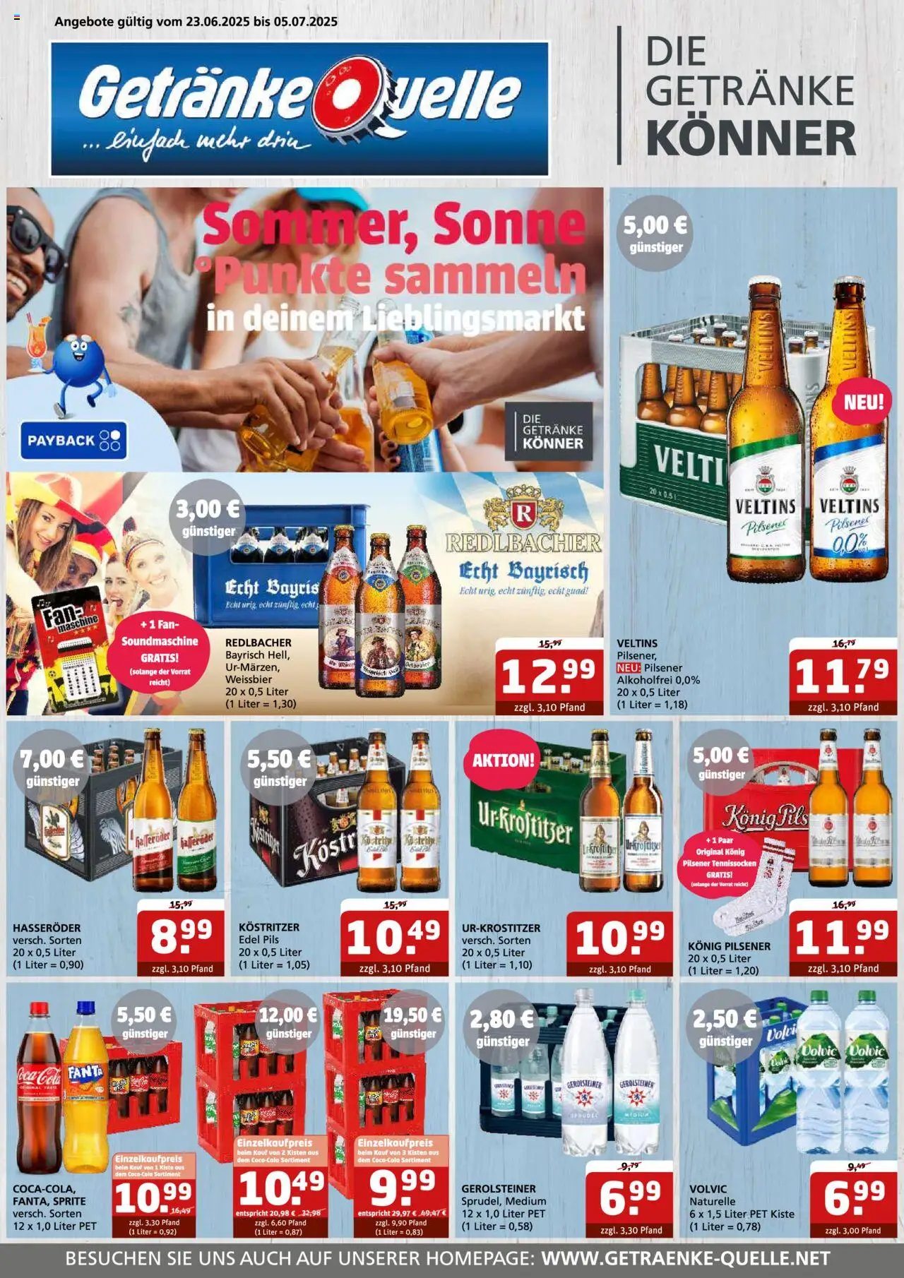 Getränke Quelle Prospekt (vom 23.06.2025 - 05.07.2025) - Cola, Fanta, Veltins, Sprite, Hasseröder, Pils, Konig pilsener, Kostritzer