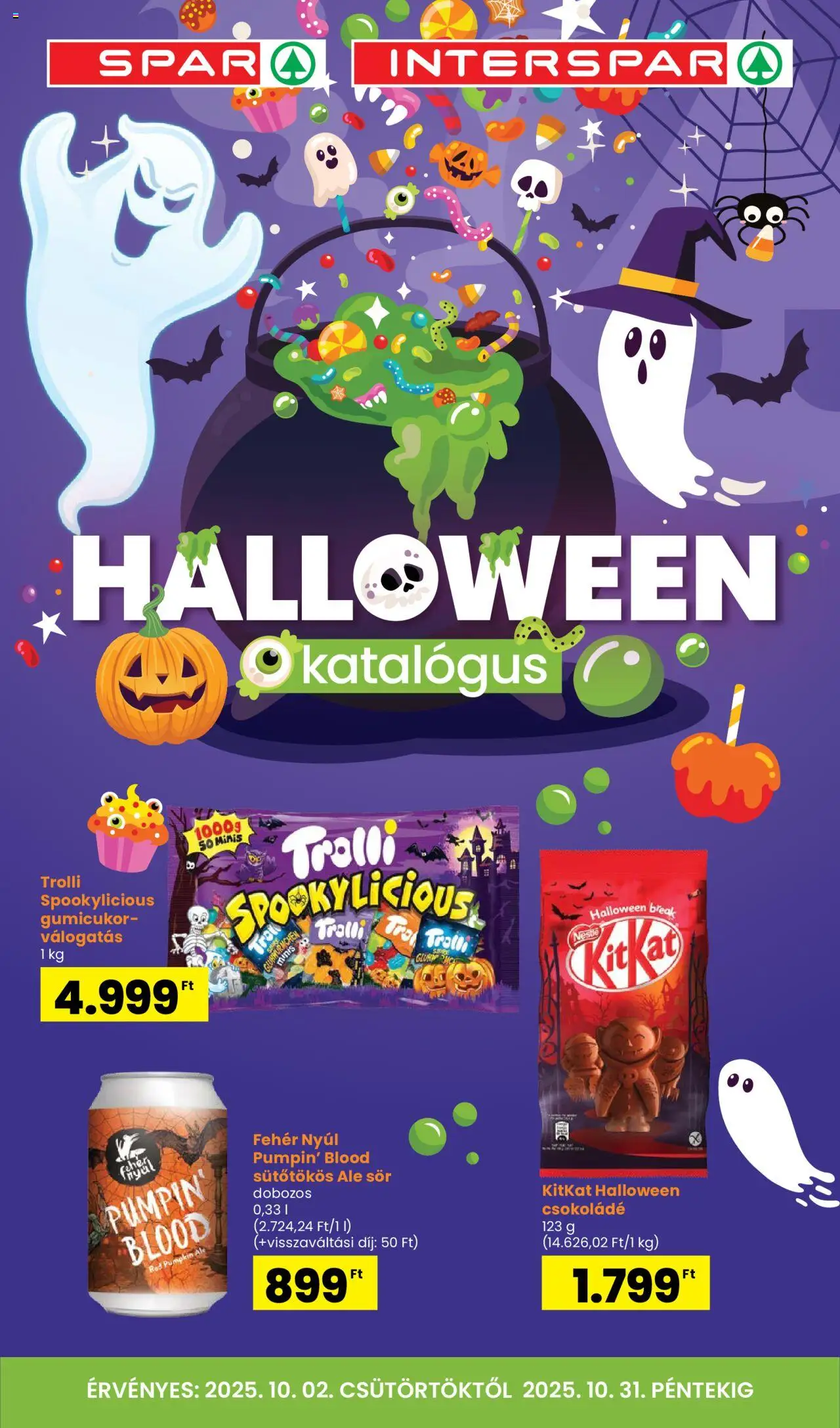 Interspar aktuális szórólap, érvényes 2025.10.02.-től - 1 oldal - Nyúl, Csokoládé, Sör, Gumicukor, Só, KitKat