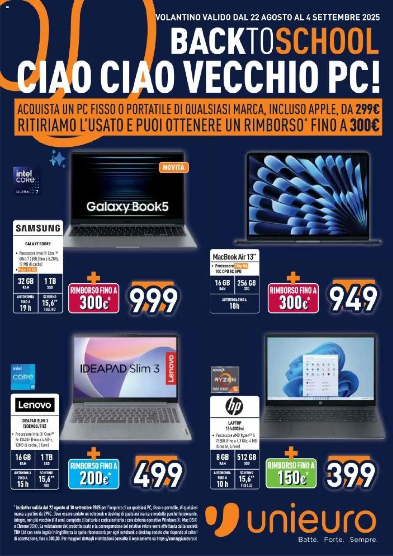 Volantino Unieuro valido da 22/08/2025 numero di pagina 1