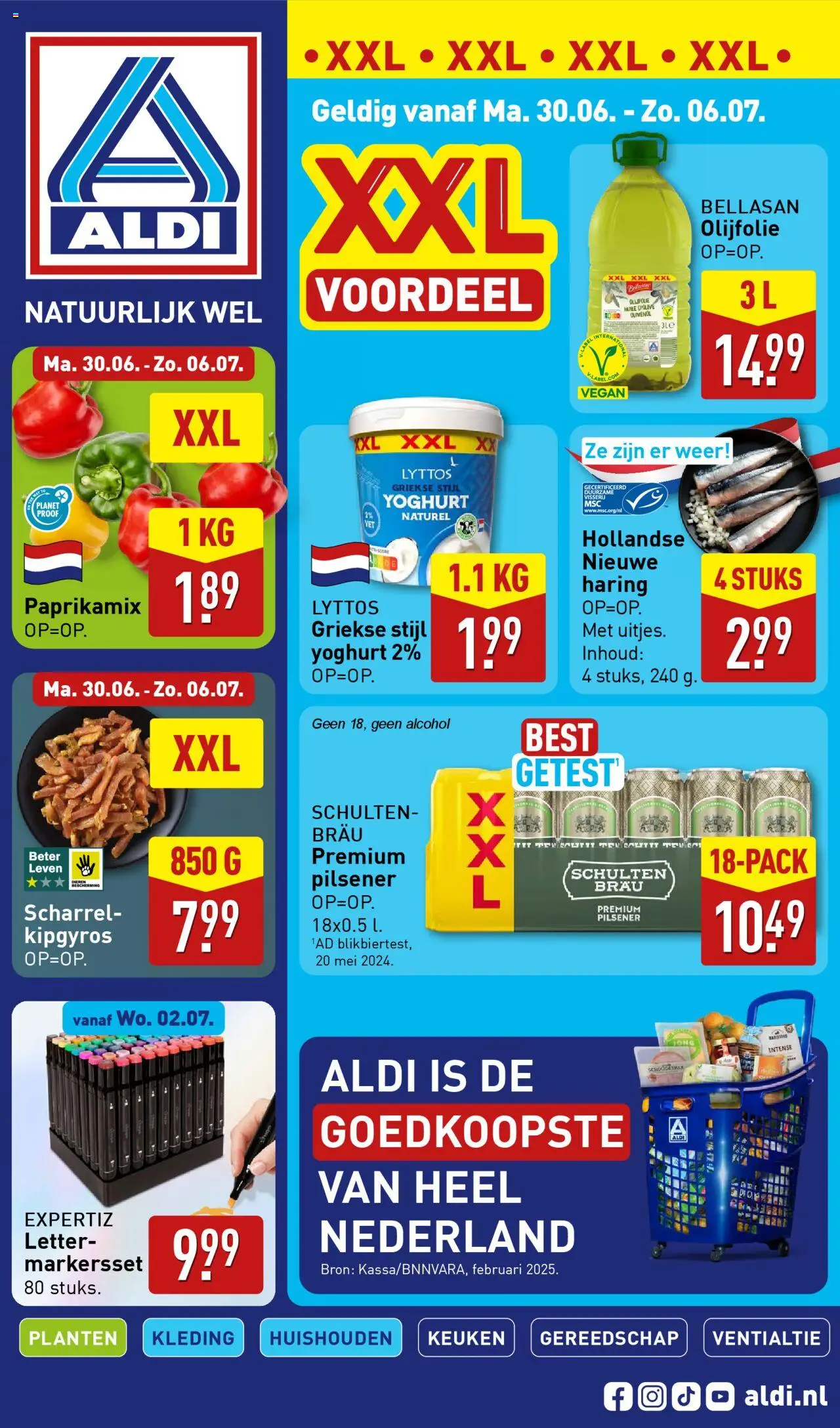 Aldi shop Folder week 27 geldig vanaf 30-06-2025 - Paginanummer 1 - Alcohol, Haring, Olijfolie, Gereedschap, Yoghurt