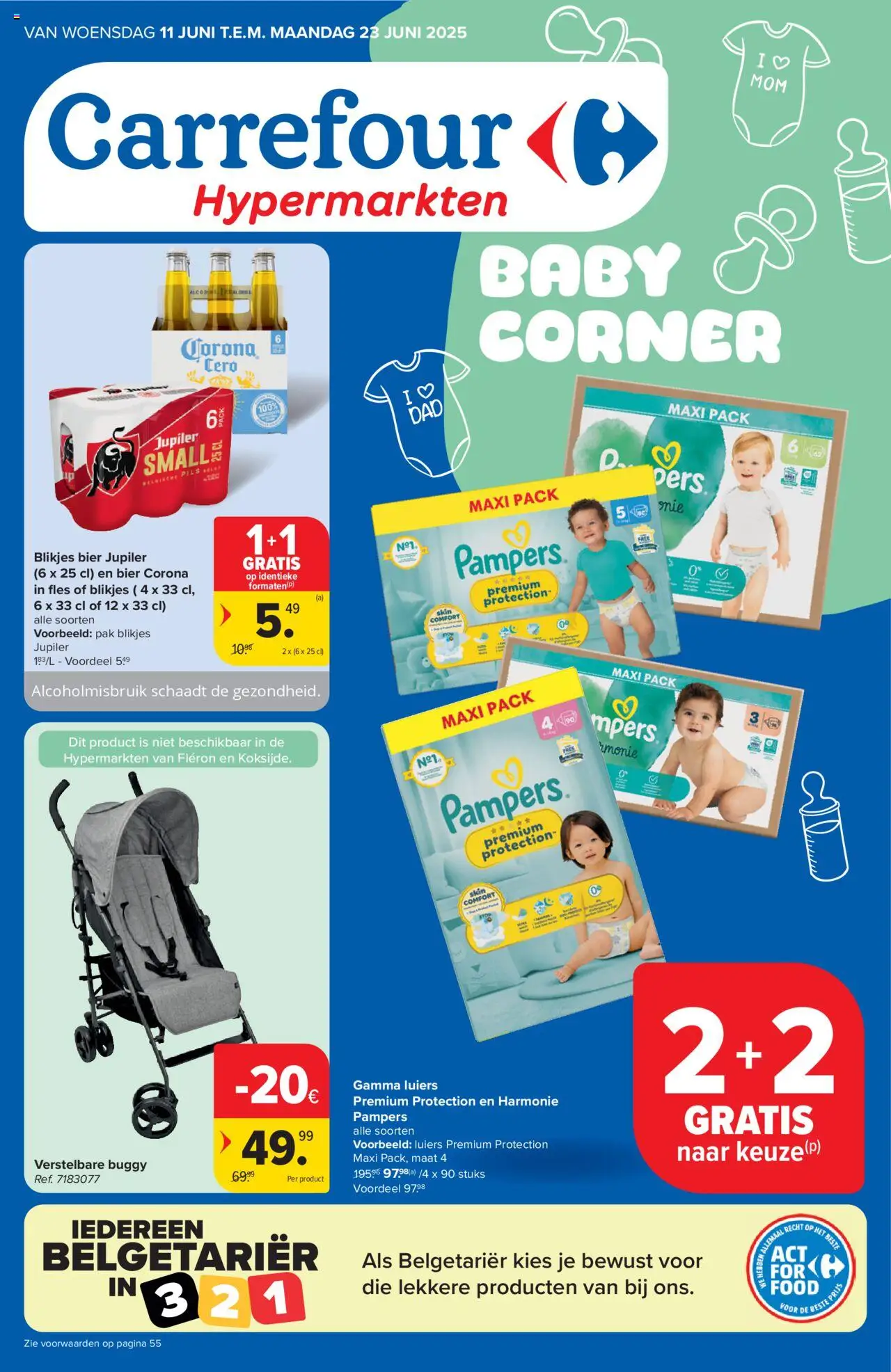 Carrefour shop Folder week 24 geldig vanaf 11/06/2025 - Paginanummer 1 - Bier, Fles, Pampers, Luiers