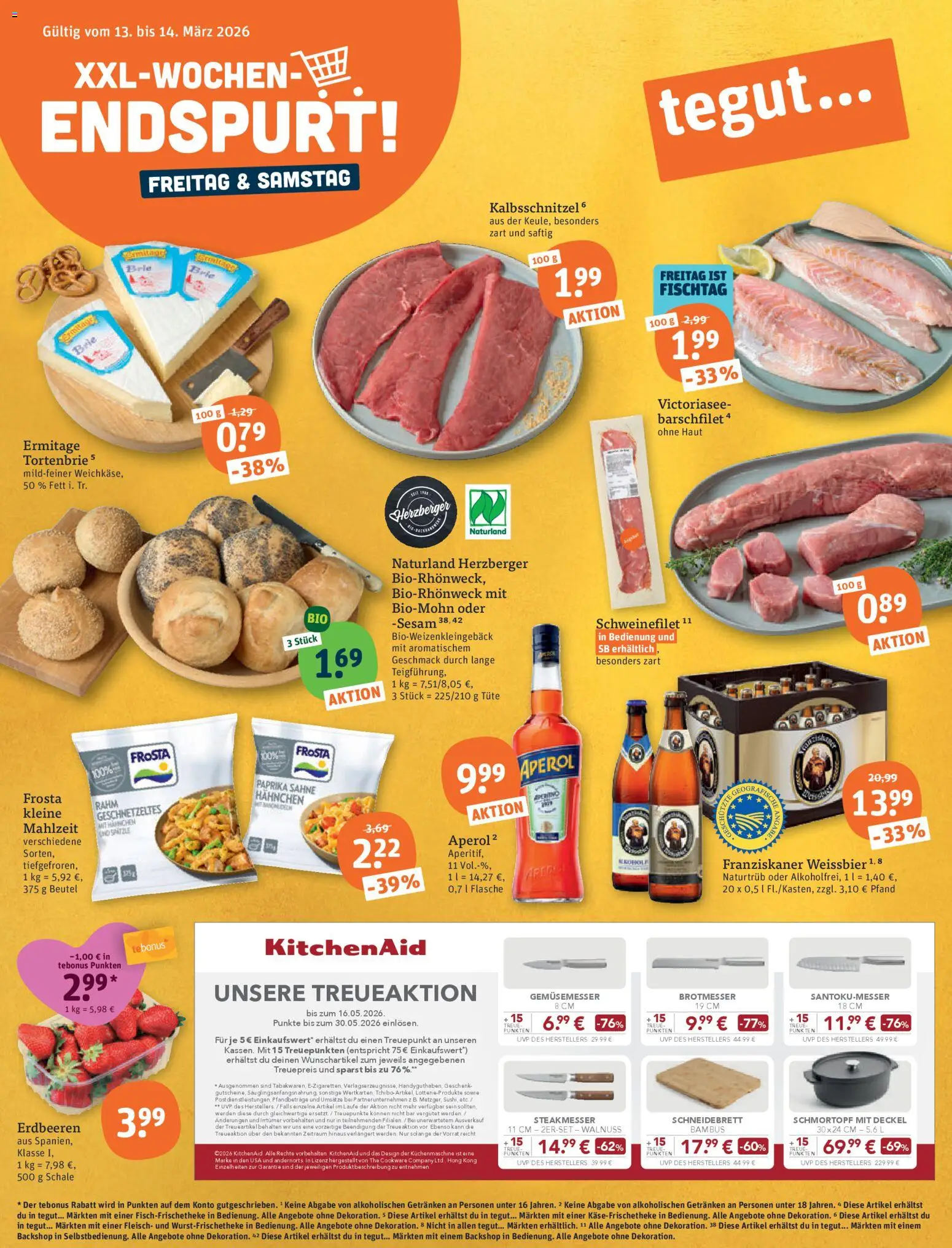 Vorschau von dem Prospekt des Geschäftes Tegut, gültig ab dem 09.03.2026 - Aperol, Erdbeeren, Fleisch, Paprika, Schweinefilet, Sahne, Weißbier, Hahnchen