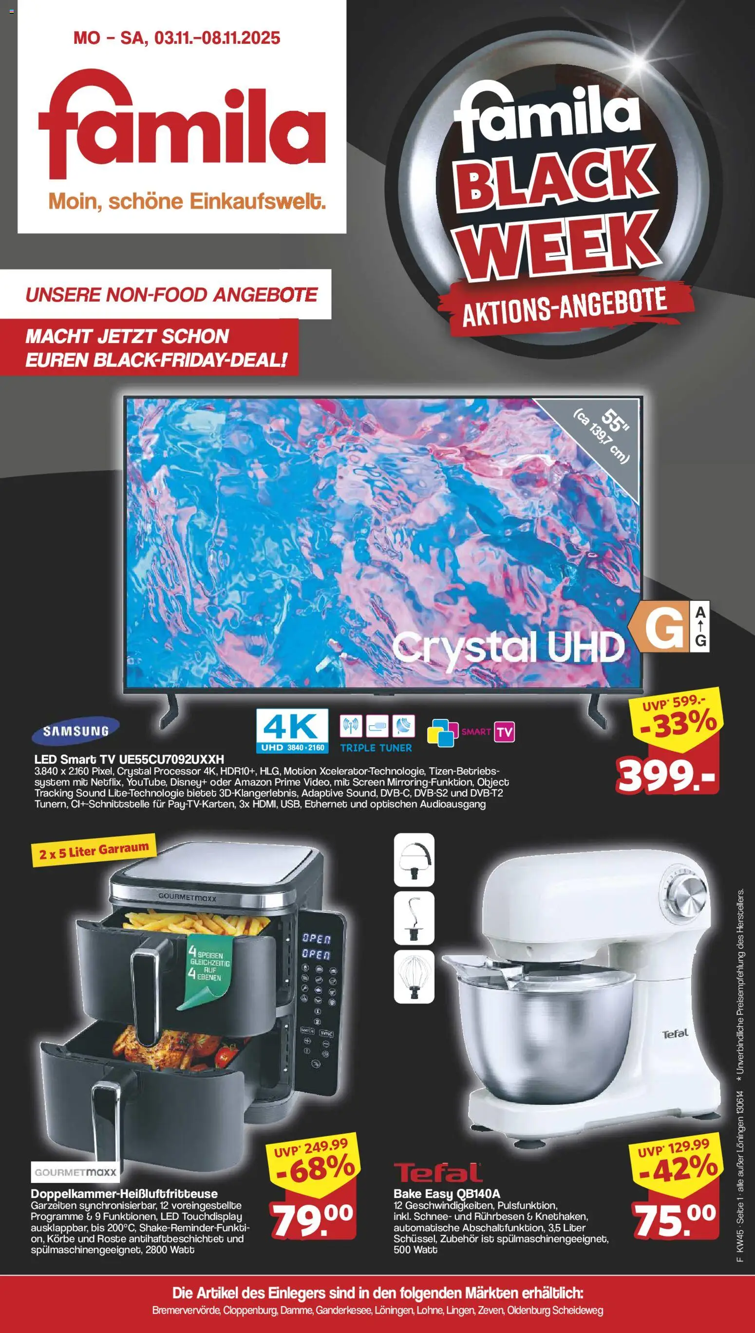 Vorschau von dem Prospekt des Geschäftes Famila Nordwest, gültig ab dem 03.11.2025 - Samsung, TV, Smart TV, Rührbesen