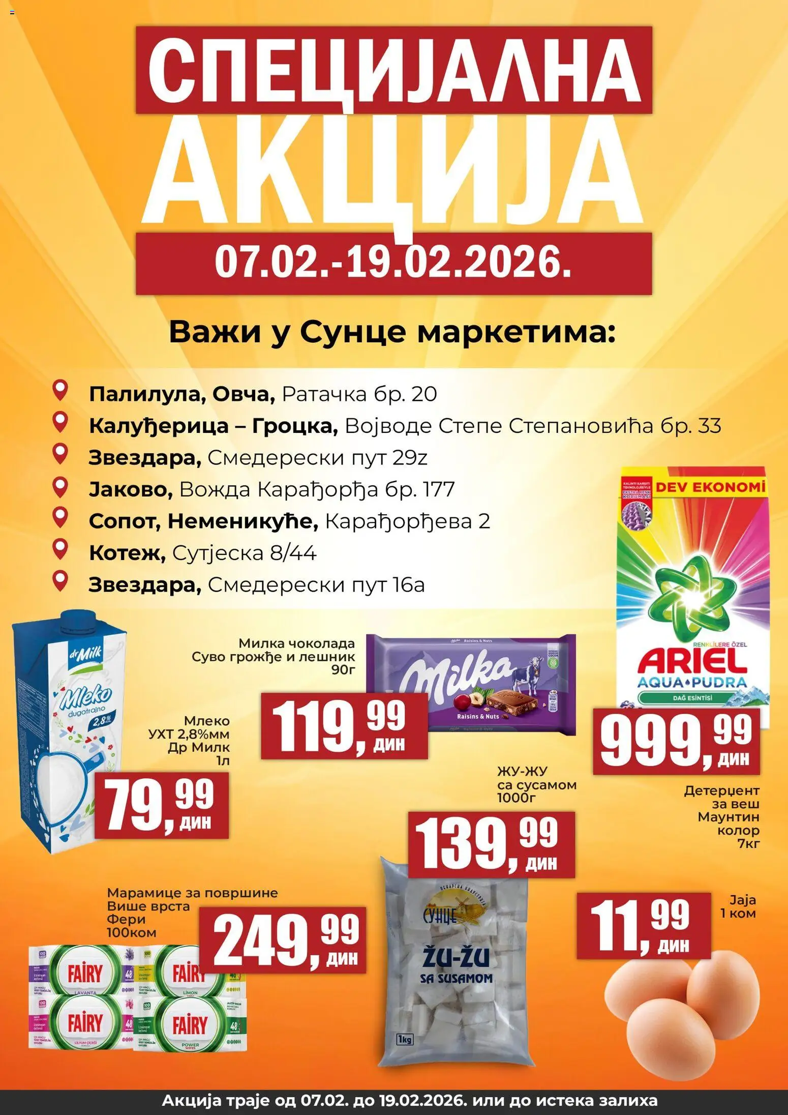 Pregled Sunce kataloga - važi od 07.02.2026 - Ariel, Jaja, Mleko