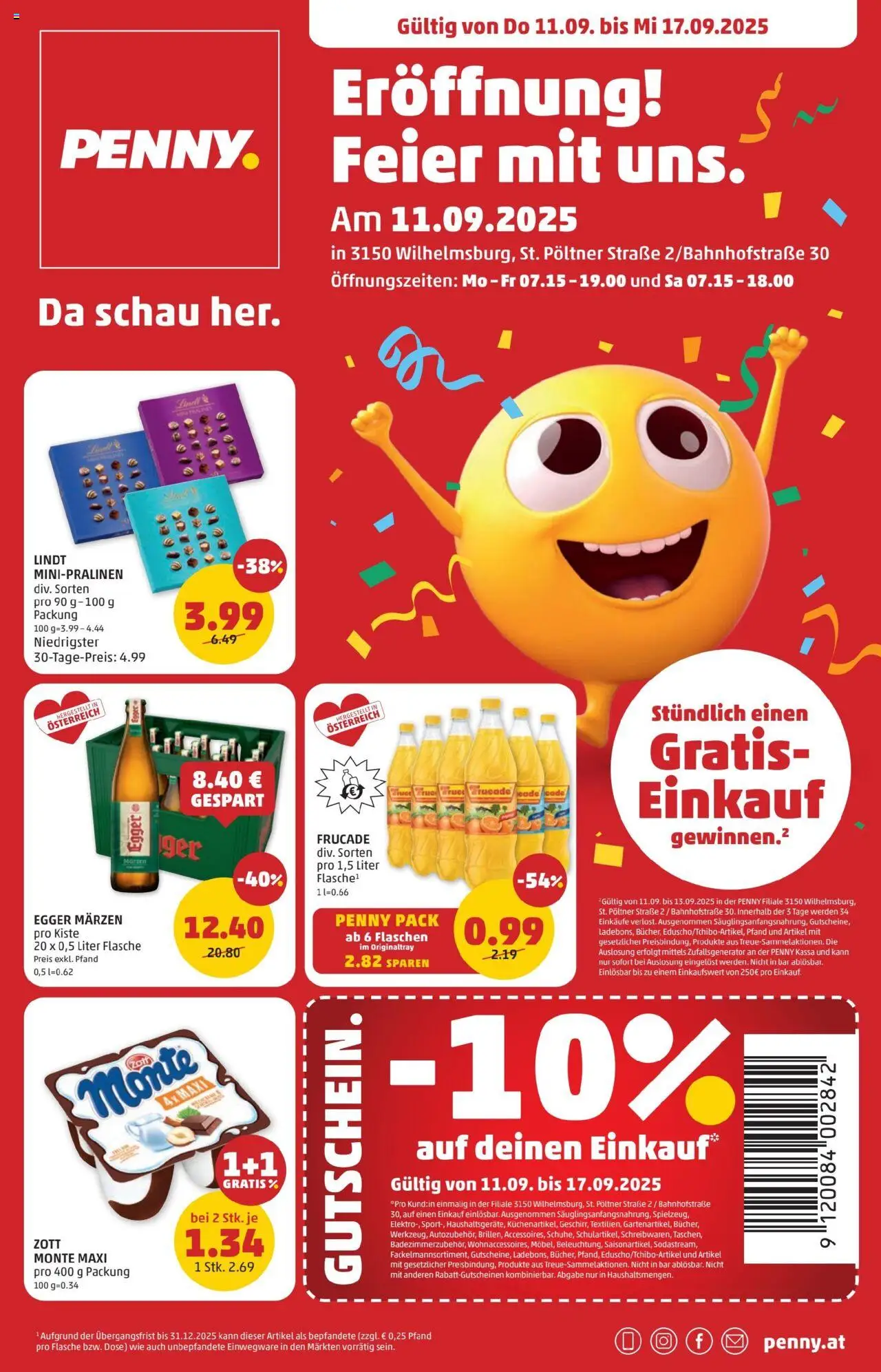  PENNY Flugblatt 11.09.2025 - Angebote "Eröffnung in 3150 Wilhelmsburg" - Seite 1
