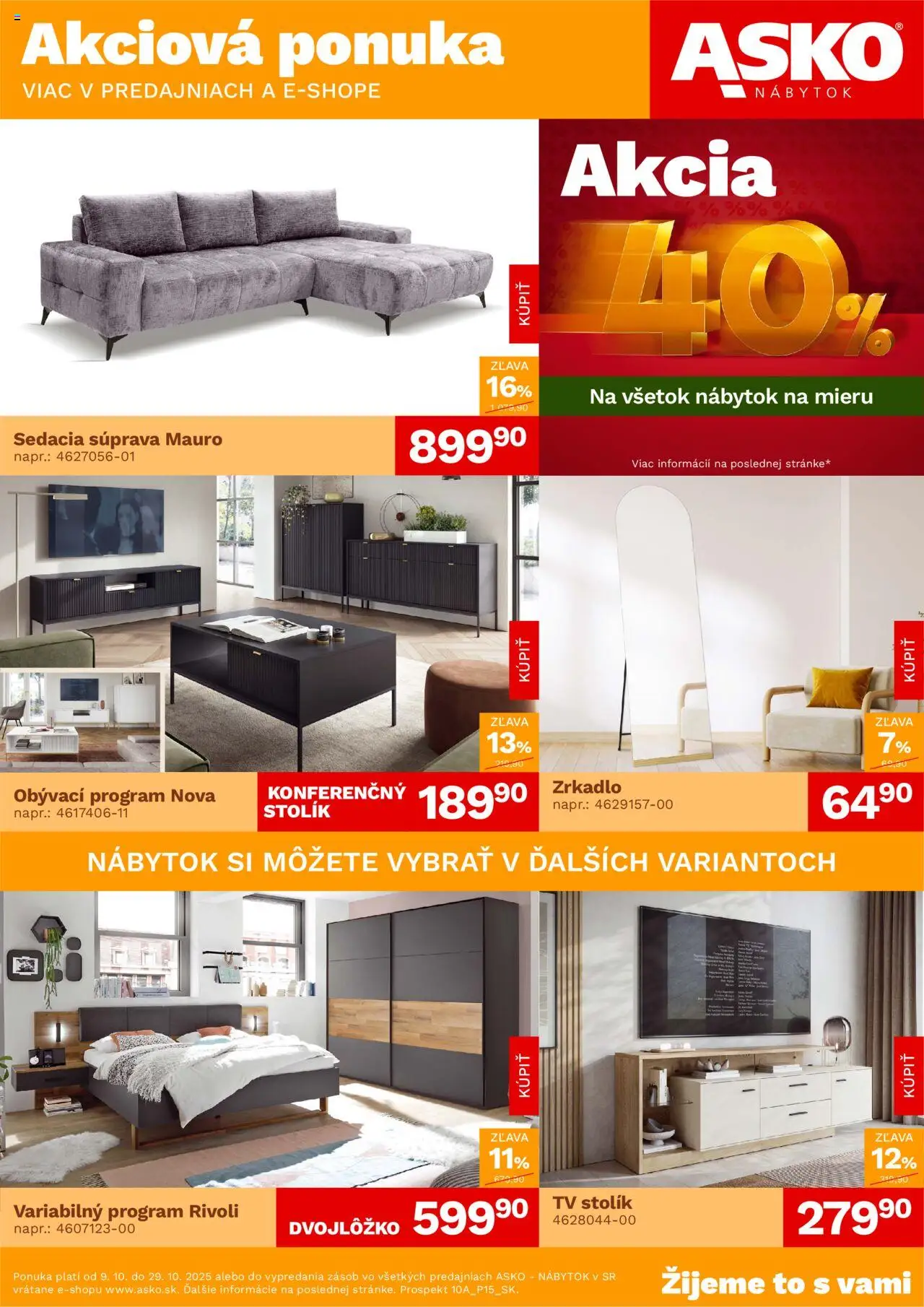 Náhľad ASKO nábytok letáku platného od 09.10.2025 - Tv, Nábytok, Zrkadlo, Sedacia súprava, Tv stolik, Stolík