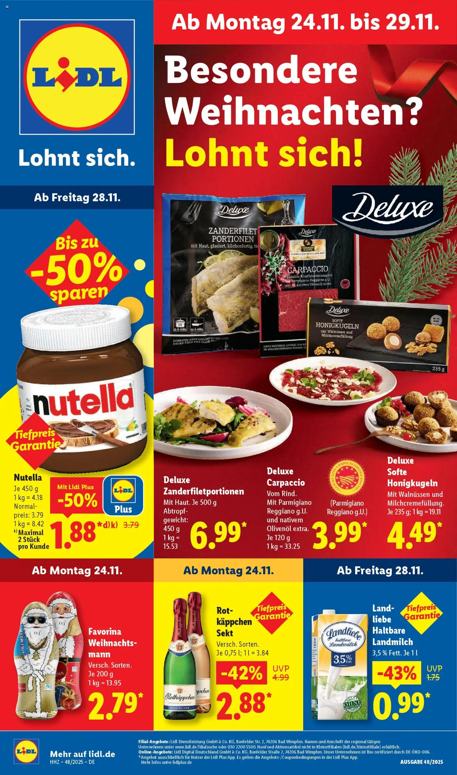Vorschau von dem Prospekt des Geschäftes Lidl, gültig ab dem 24.11.2025 - Fisch, Bad, Nutella, Sekt, Gewicht, Olivenol