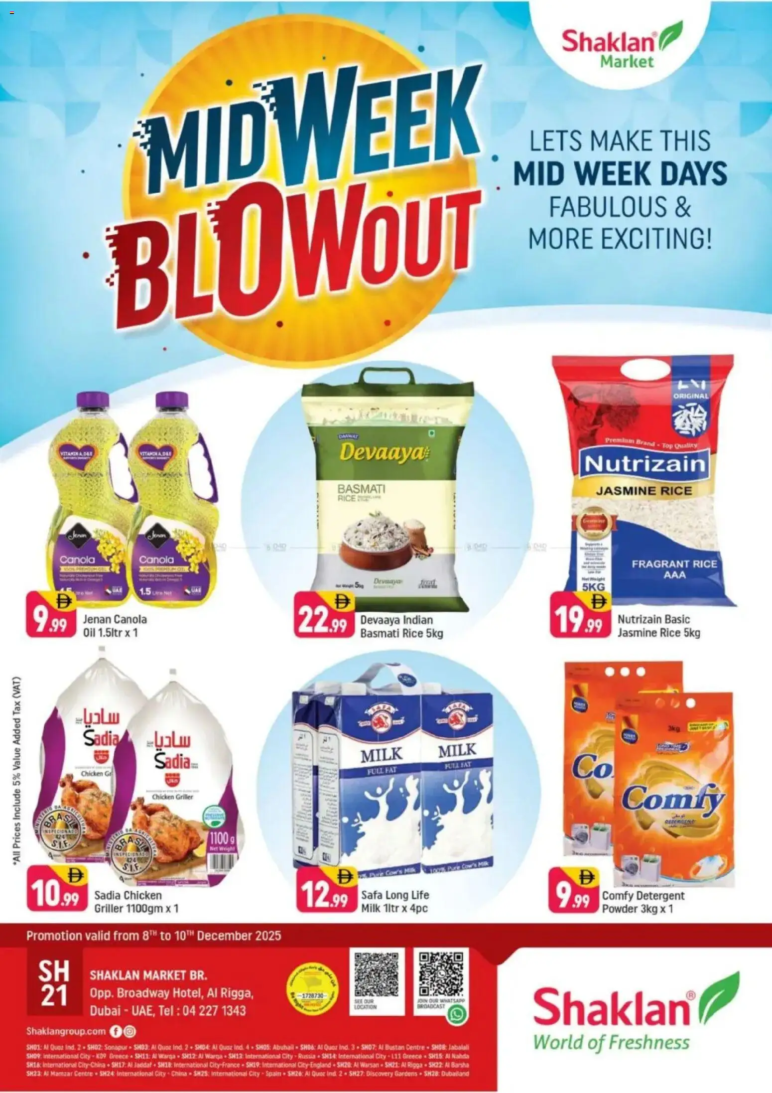 Preview of the catalogue Midweek Blow Out - Al Rigga, Dubai of store Shaklan valid from 8 Dec, 2025 - Chicken, Milk, Oil, Rice, Detergent, Powder, Griller