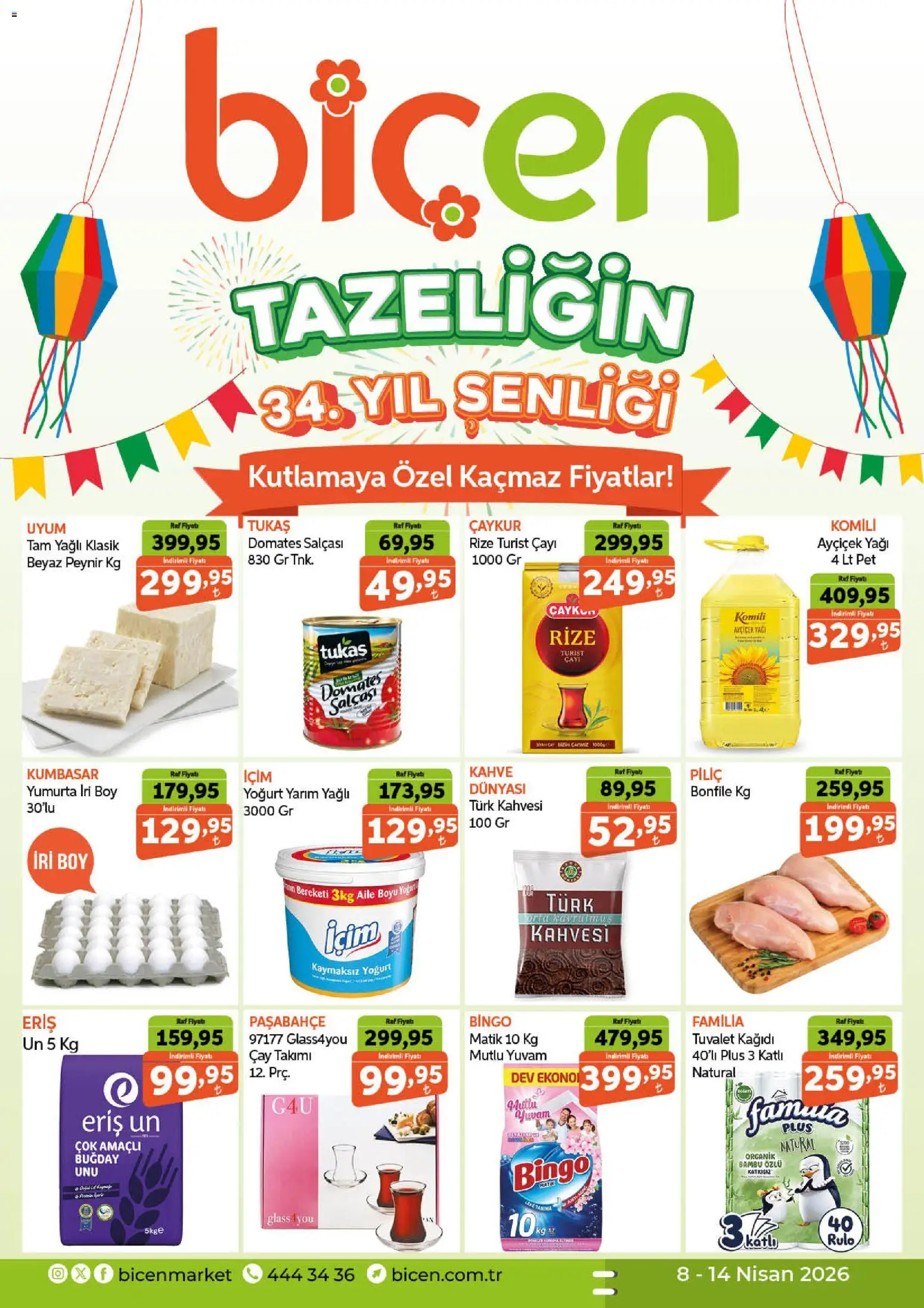 Biçen Market Biçen Market Katalog 08.04.2026 - Broşürünün önizlemesi - Kahve, Çay, Peynir, Yumurta, Raf, Tuvalet kağıdı, Yoğurt, Piliç