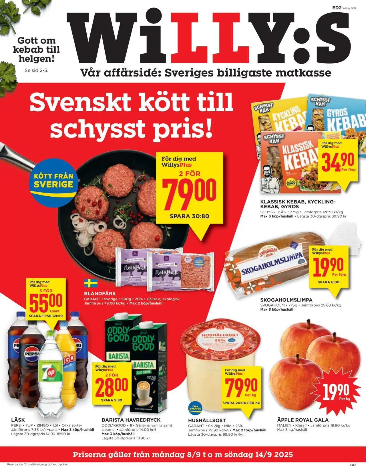 Aktuella reklamblad Willys är giltig 08/09 2025 > Veckans Erbjudanden gäller från 08/09/2025 till 14/09/2025 sidnummer 1