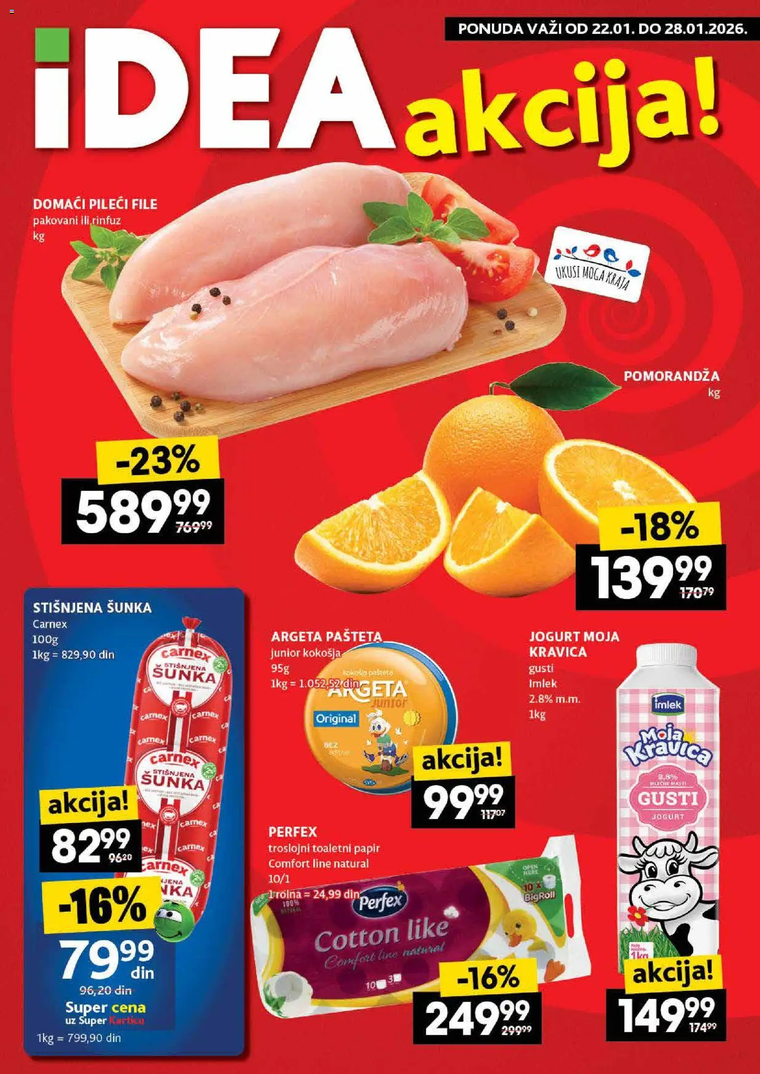 Pregled Idea kataloga - važi od 22.01.2026 - Jogurt, Šunka, Pomorandza, Pašteta, Pileći file