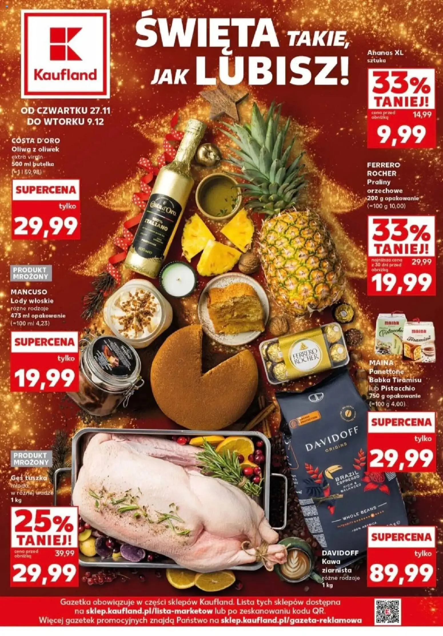 Pogląd gazetki "Feincost" ze sklepu Kaufland ważnej od 27.11.2025 - Kawa, Kawa ziarnista, Babka, Ferrero rocher, Oliwa z oliwek, Gęś, Ananas, Praliny