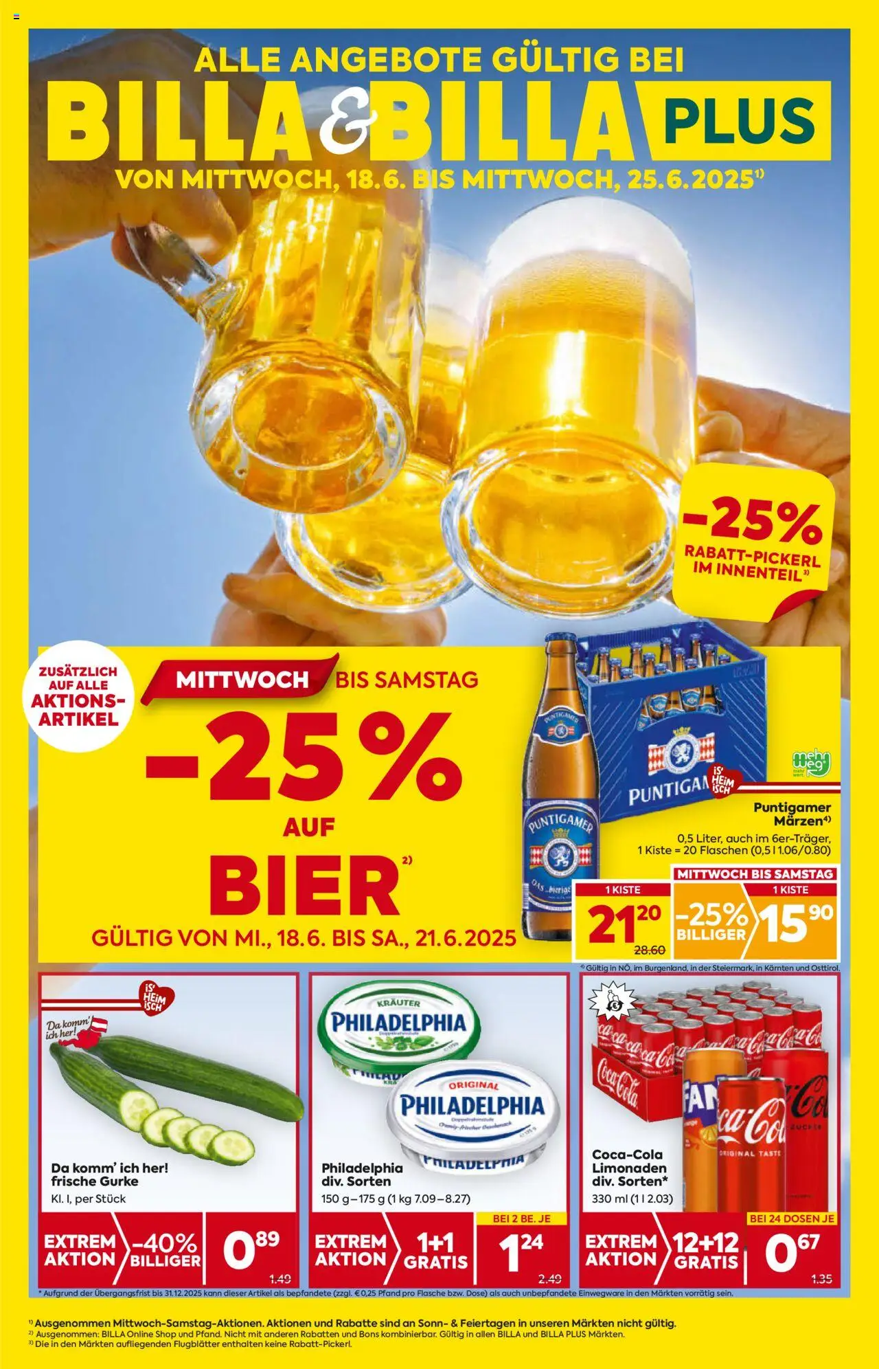  BILLA Flugblatt ab 18.06.2025 vorschau >> Steiermark - Seite 1 - Bier, Zucker, Gurke