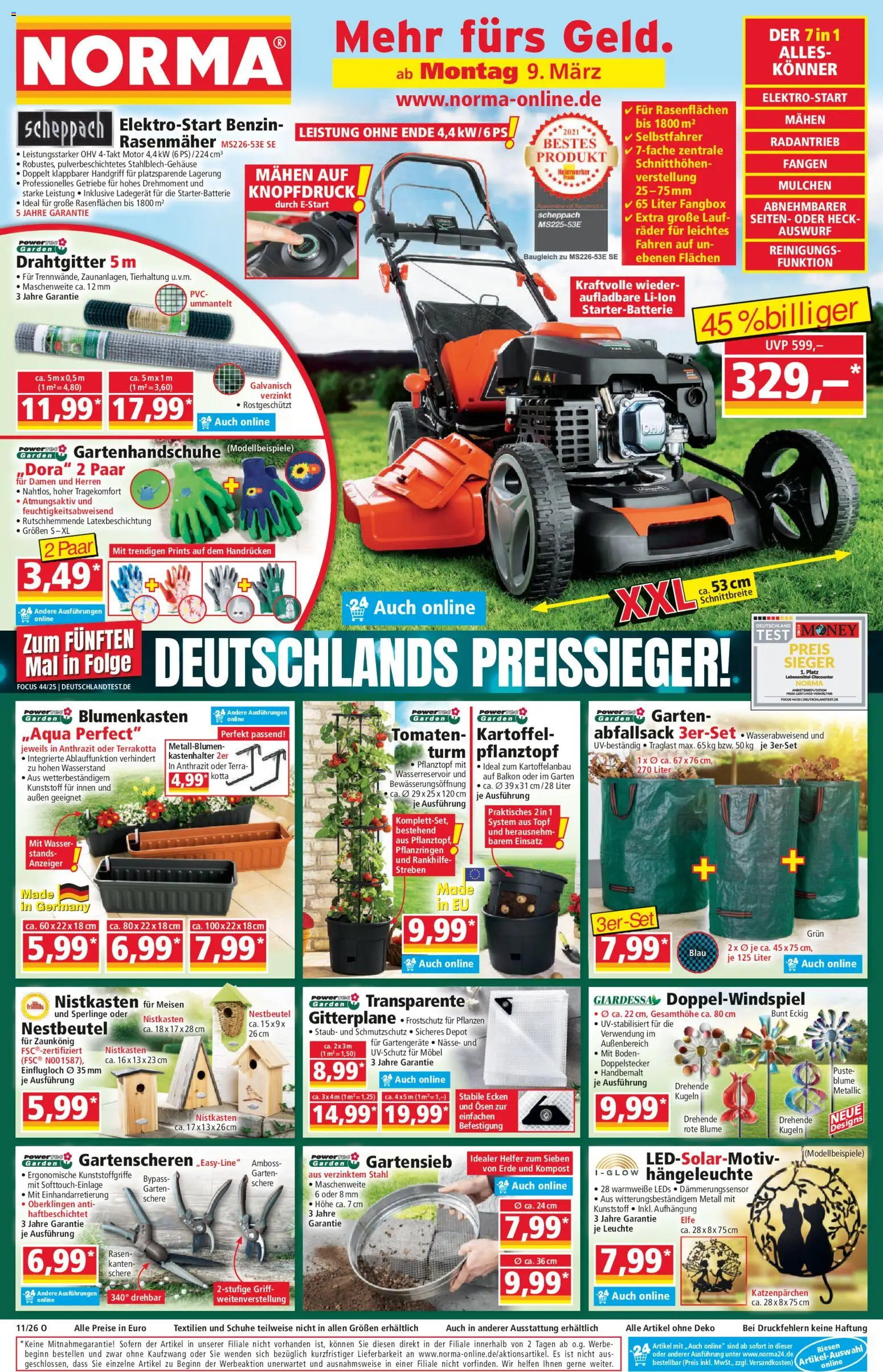 Vorschau von dem Prospekt des Geschäftes Norma, gültig ab dem 09.03.2026 - Wasser, Rasenmäher, Tomaten, Ladegerät