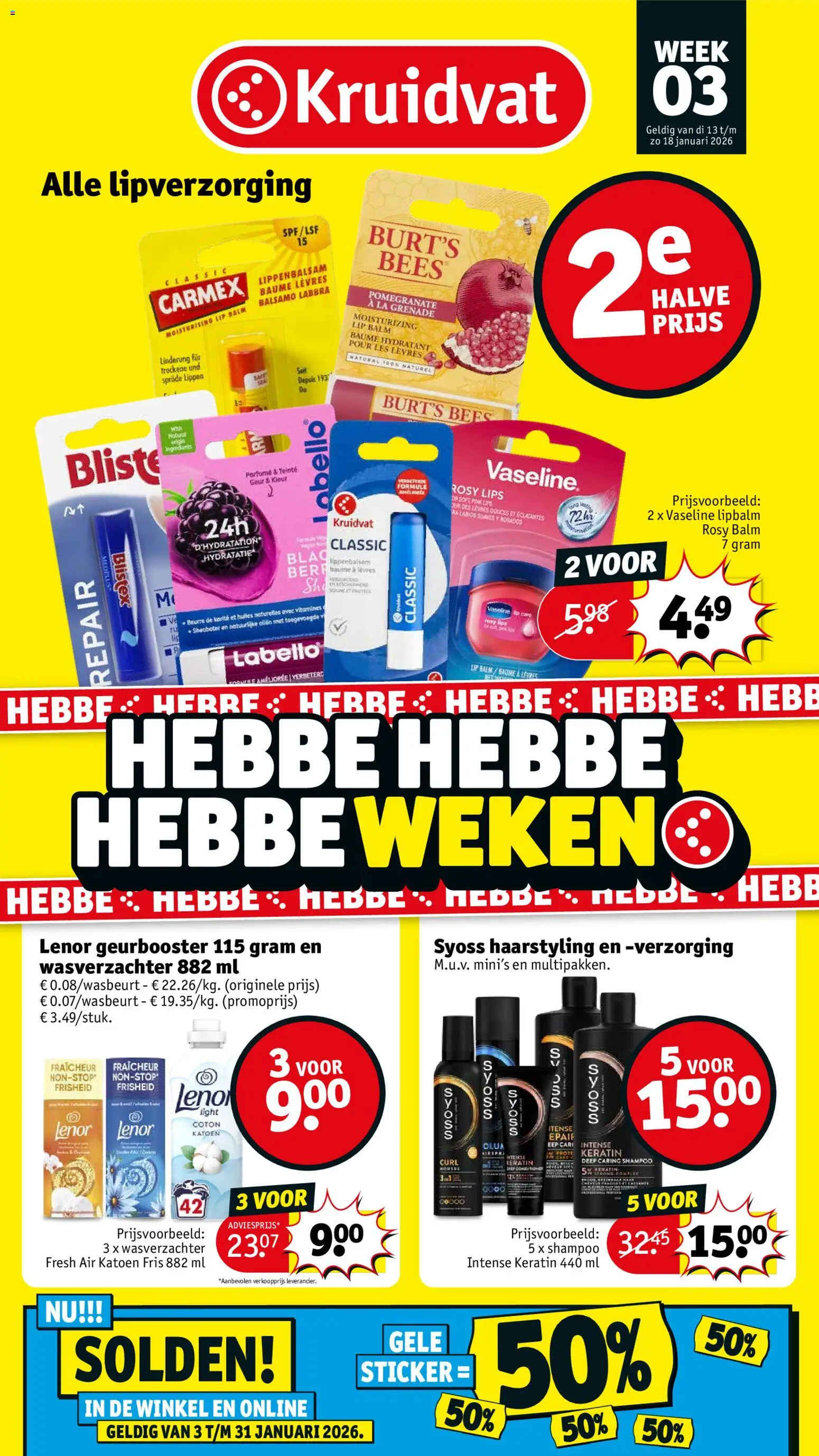 Voorbeeld van Folder week 3 van winkel Kruidvat geldig vanaf 13/01/2026 - La, Shampoo, Wasverzachter, Lippenbalsem, Haarstyling