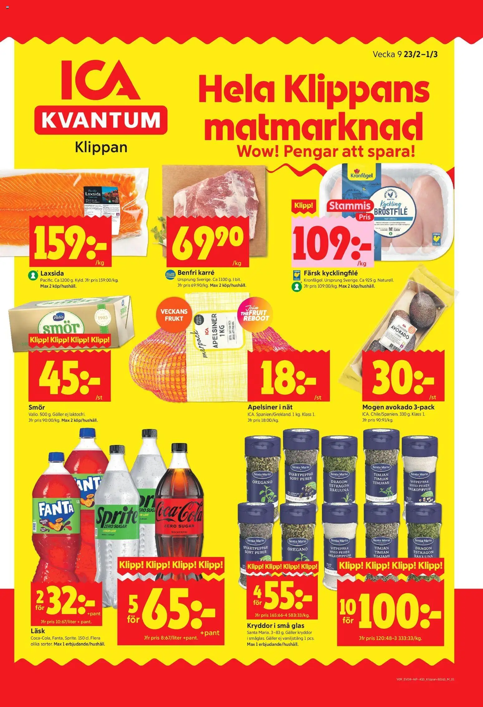 Förhandsgranska reklamblad Klippan från butik ICA Kvantum gäller från 23/02/2026 - Timjan, Avokado, Kycklingfile, Oregano, Galler, Fanta, Vitpeppar, Kyckling