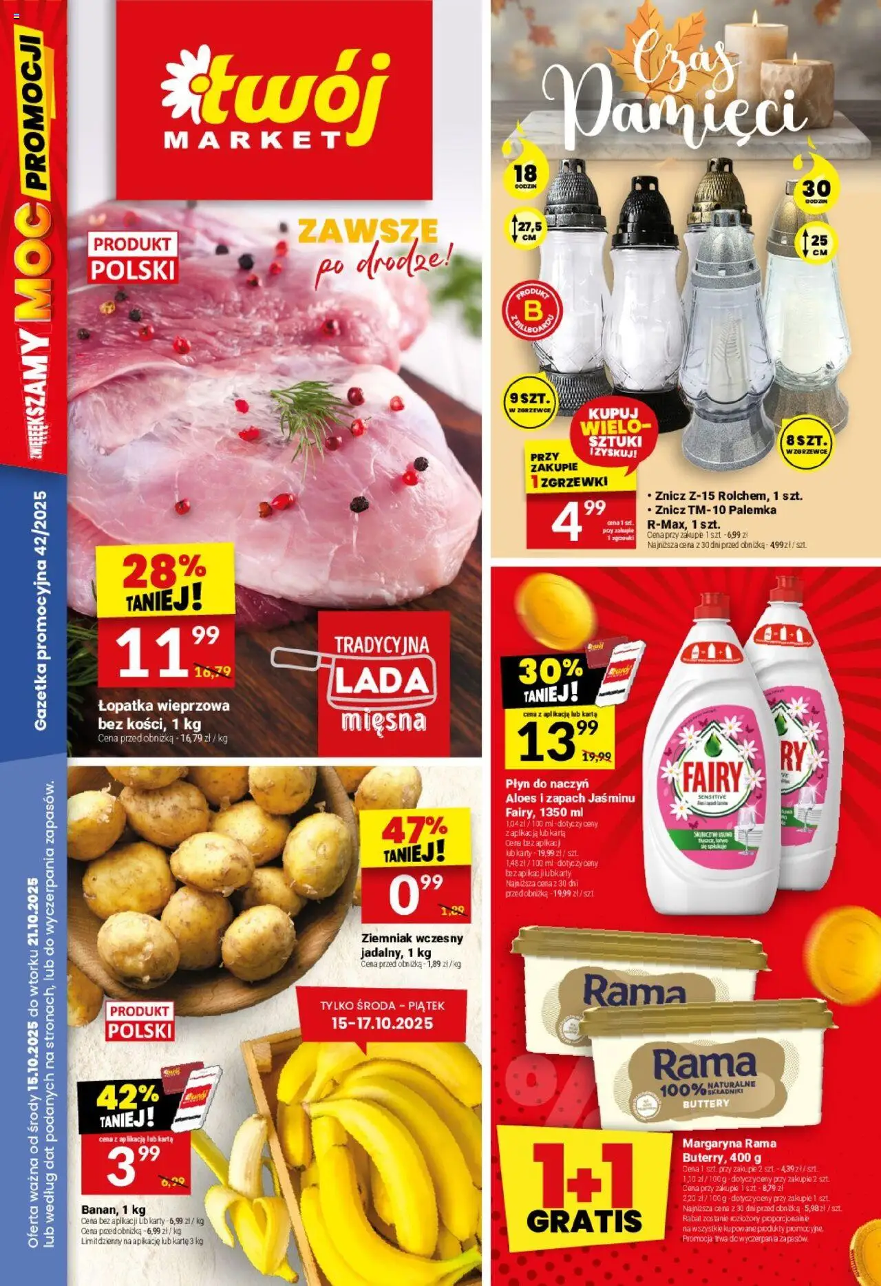Pogląd gazetki "Gazetka" ze sklepu Twój Market ważnej od 15.10.2025 - Aloes, Karta, Łopatka wieprzowa, Margaryna, Fairy, Zapach, Rama