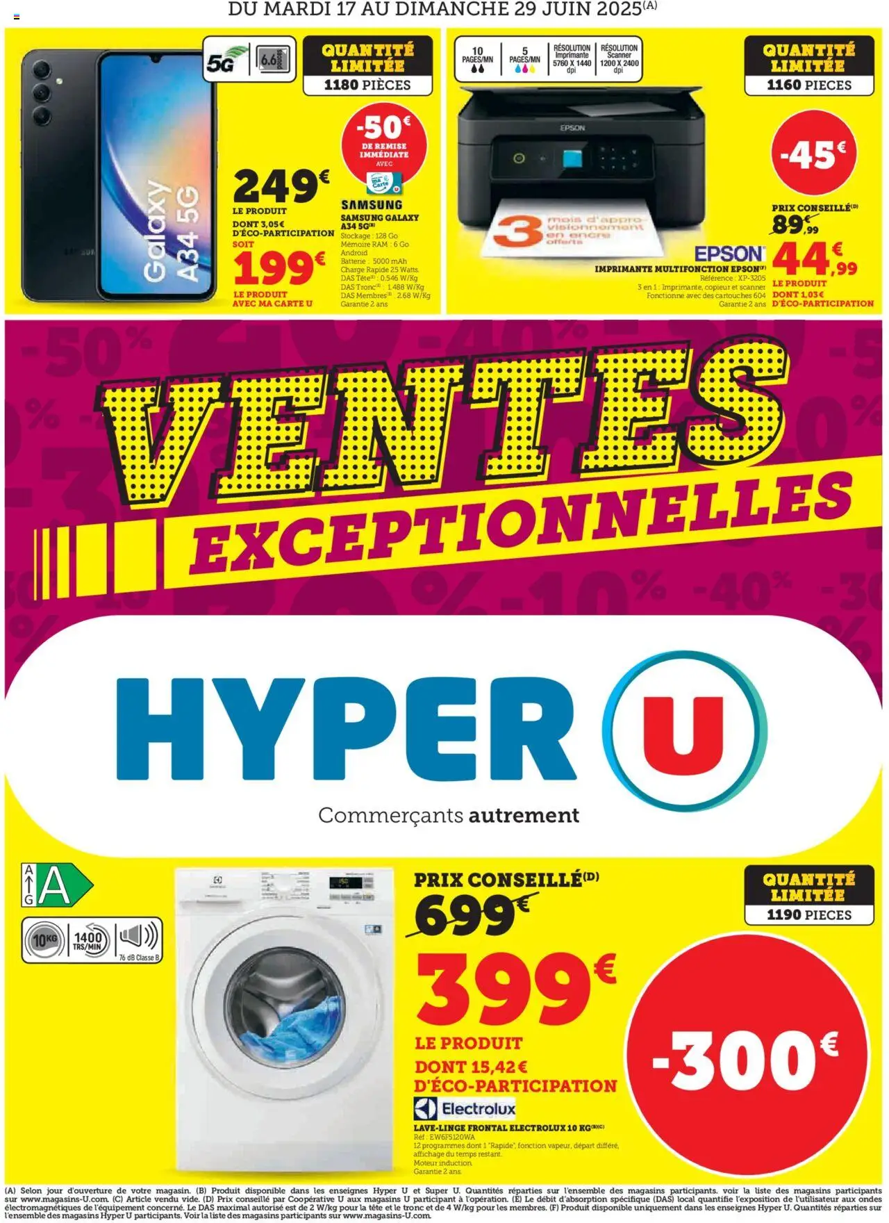 Ventes exceptionnelles de la boutique Hyper U valable du 17/06/2025 - Page numéro 1 - Smartphone, Imprimante, Batterie, Scanner, Mémoire RAM, Imprimante multifonction