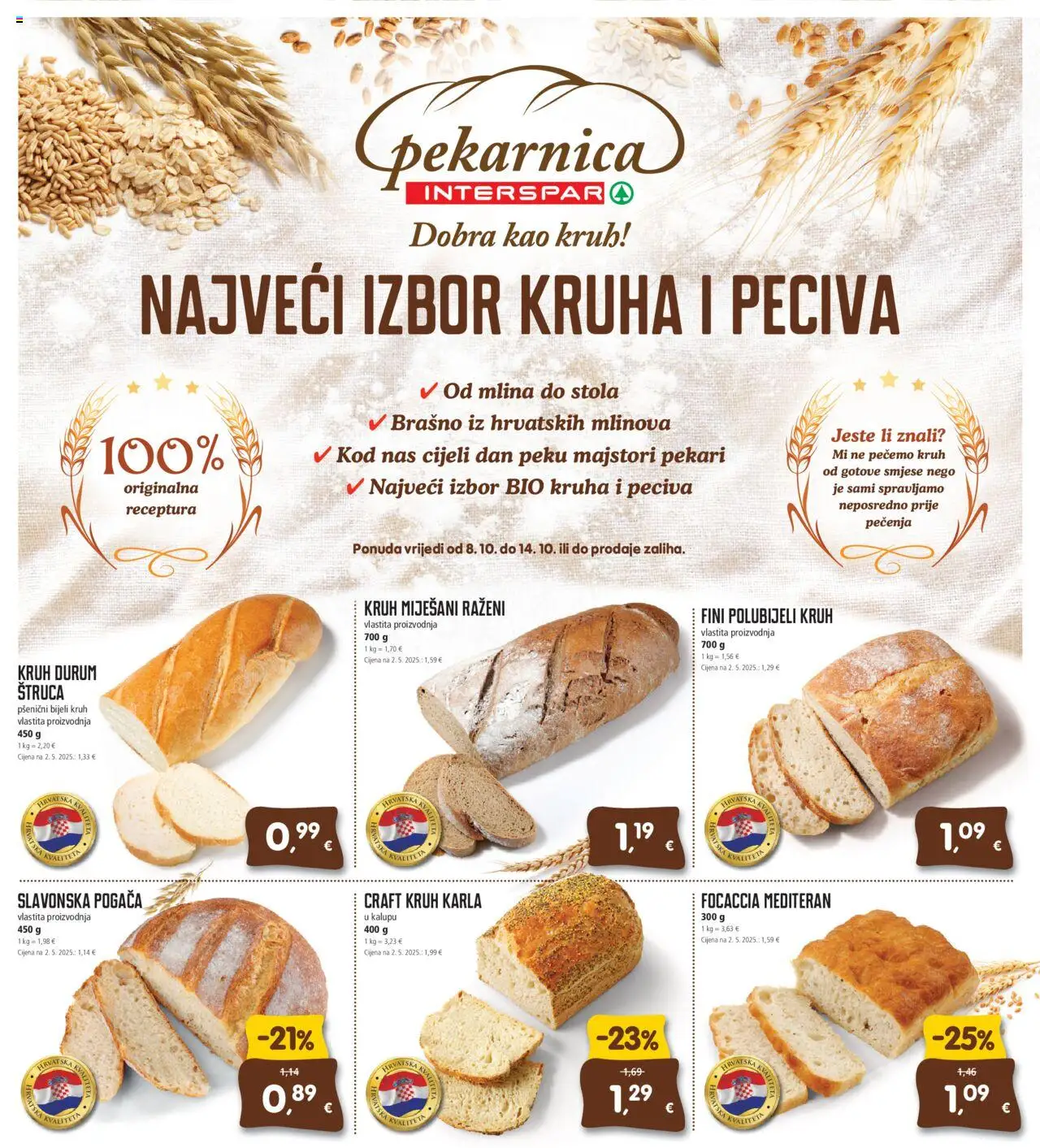 Interspar aktualni Izbor kruha i peciva vrijedi od 08.10.2025 - tjedna akcija broj stranice 1