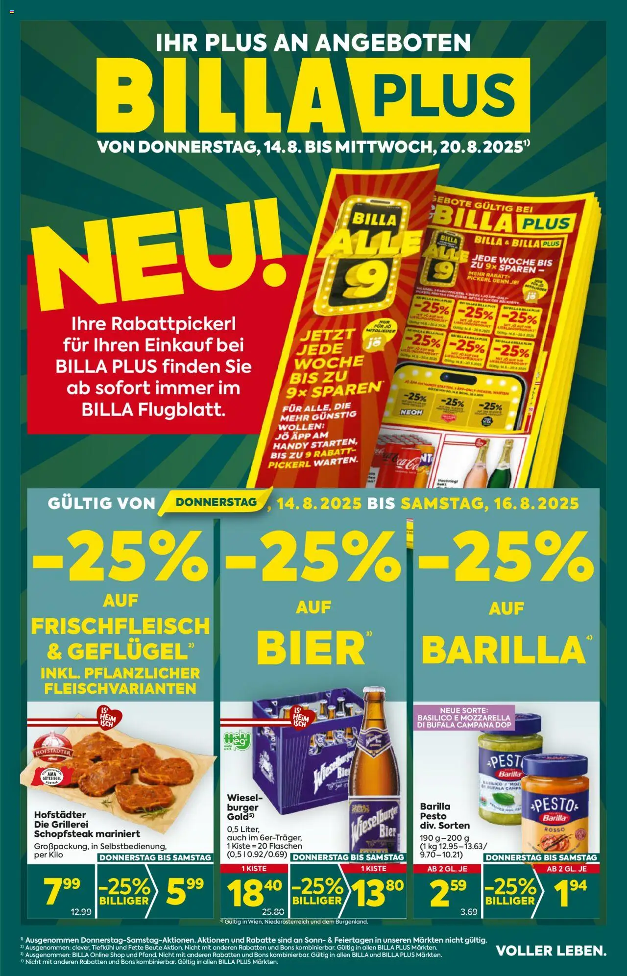  BILLA PLUS Flugblatt 14.08.2025 - Angebote aktuell, prospekt - Seite 1