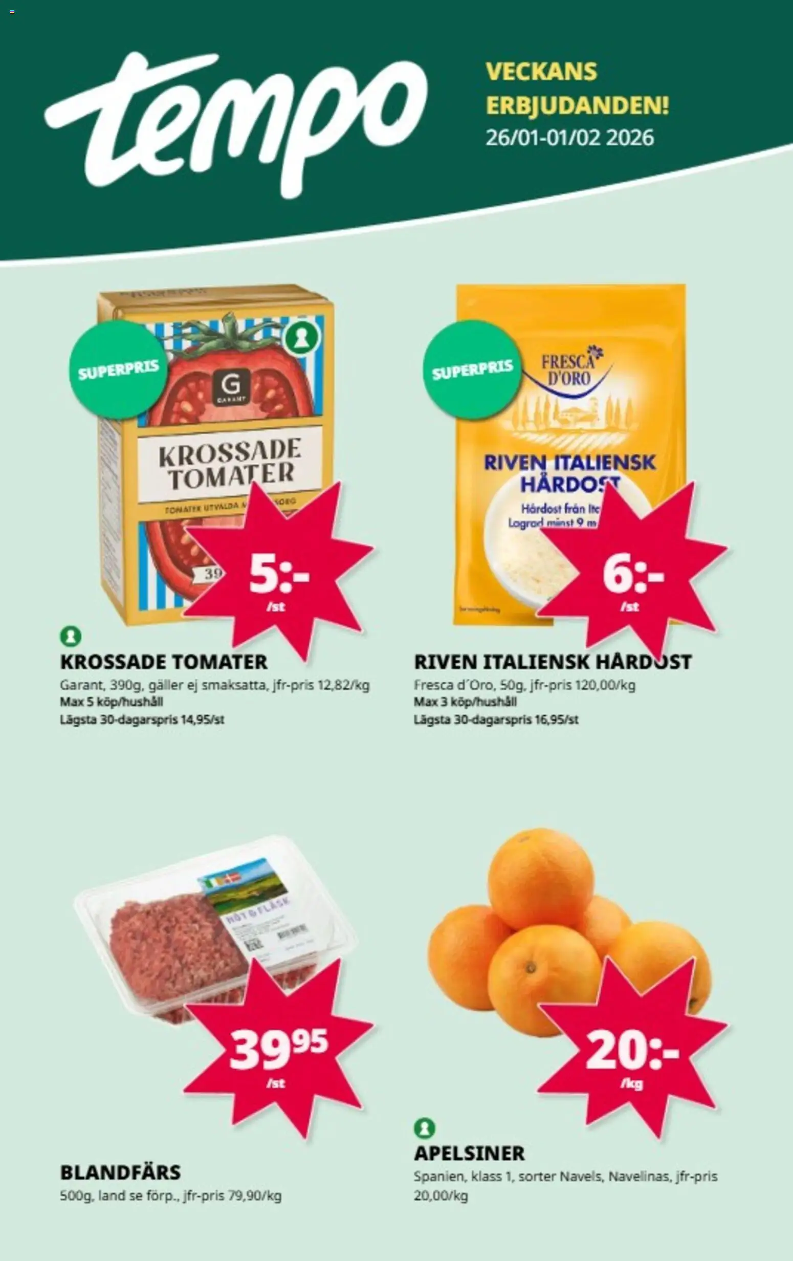 Förhandsgranska reklamblad Aktuella reklamblad Tempo från butik Tempo gäller från 26/01/2026